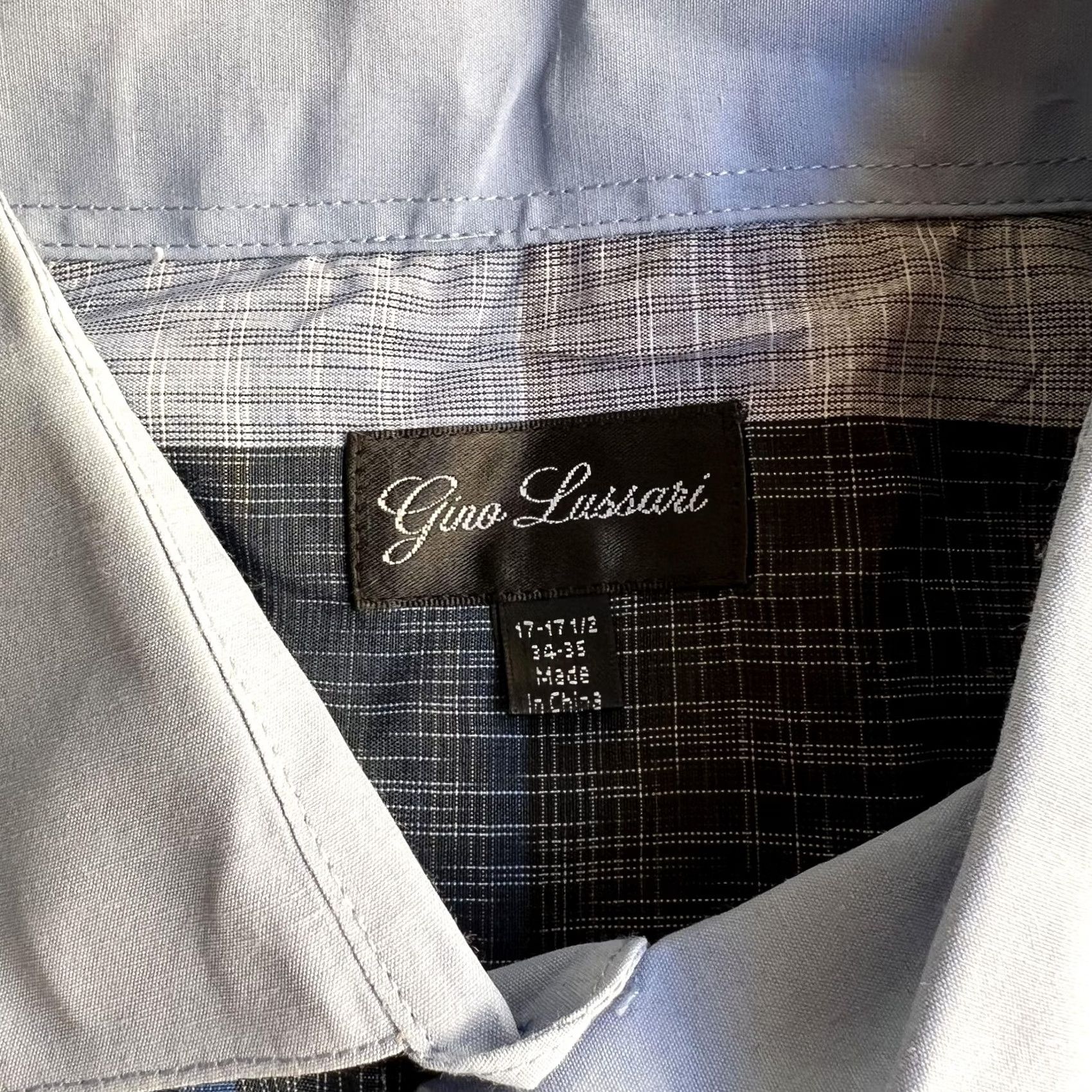 Vintage Gino Lussari Dress Shirt Mens 17.5 34/35 Blue Plaid Long Sleeve Button Front Continuous Cuff Collar Shirt Size 48R - 3 Thumbnail