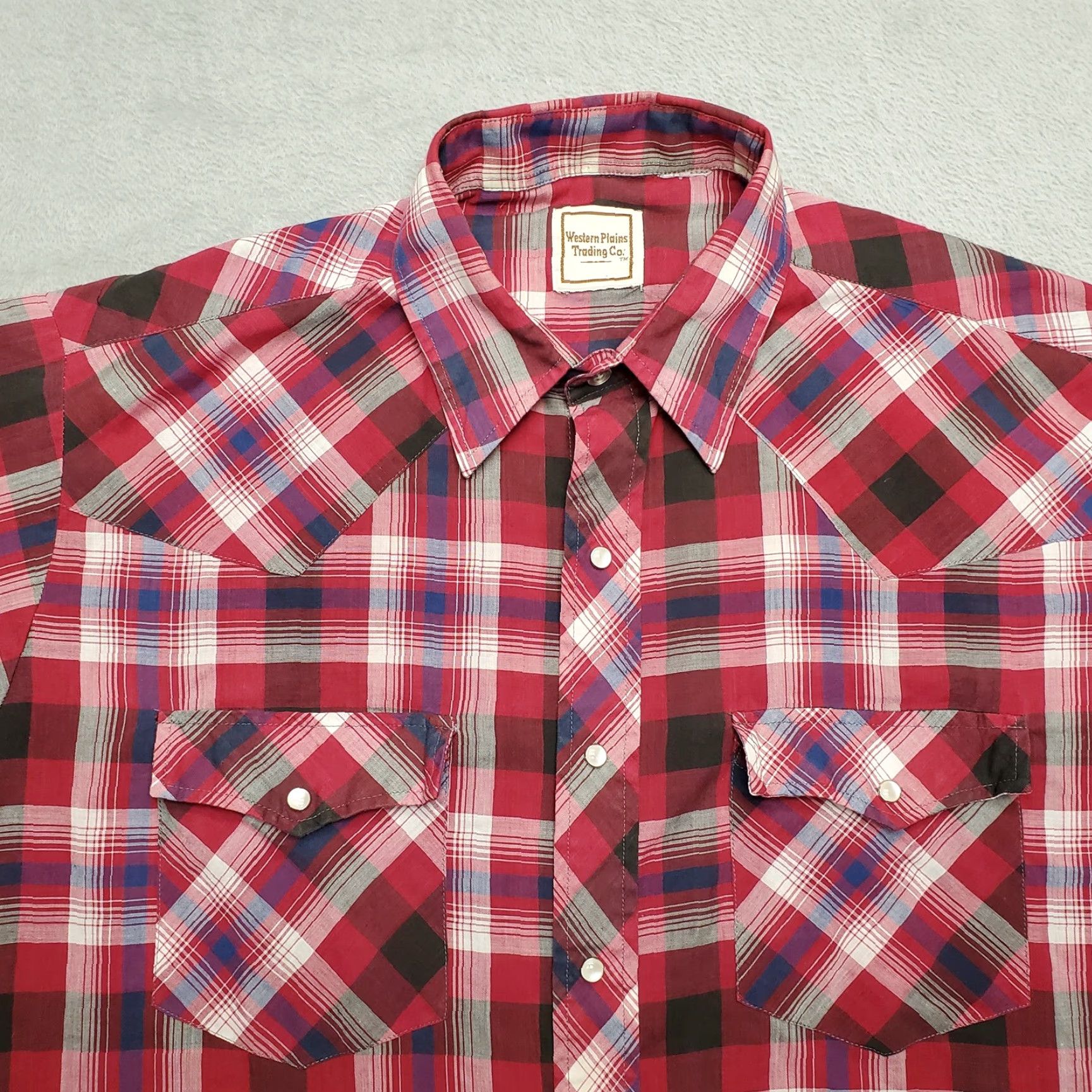 Vintage Western Plains Shirt Mens L Red Blue Plaid Pearl Snap Cowboy Casual Dad Vintage Size US L / EU 52-54 / 3 - 2 Thumbnail