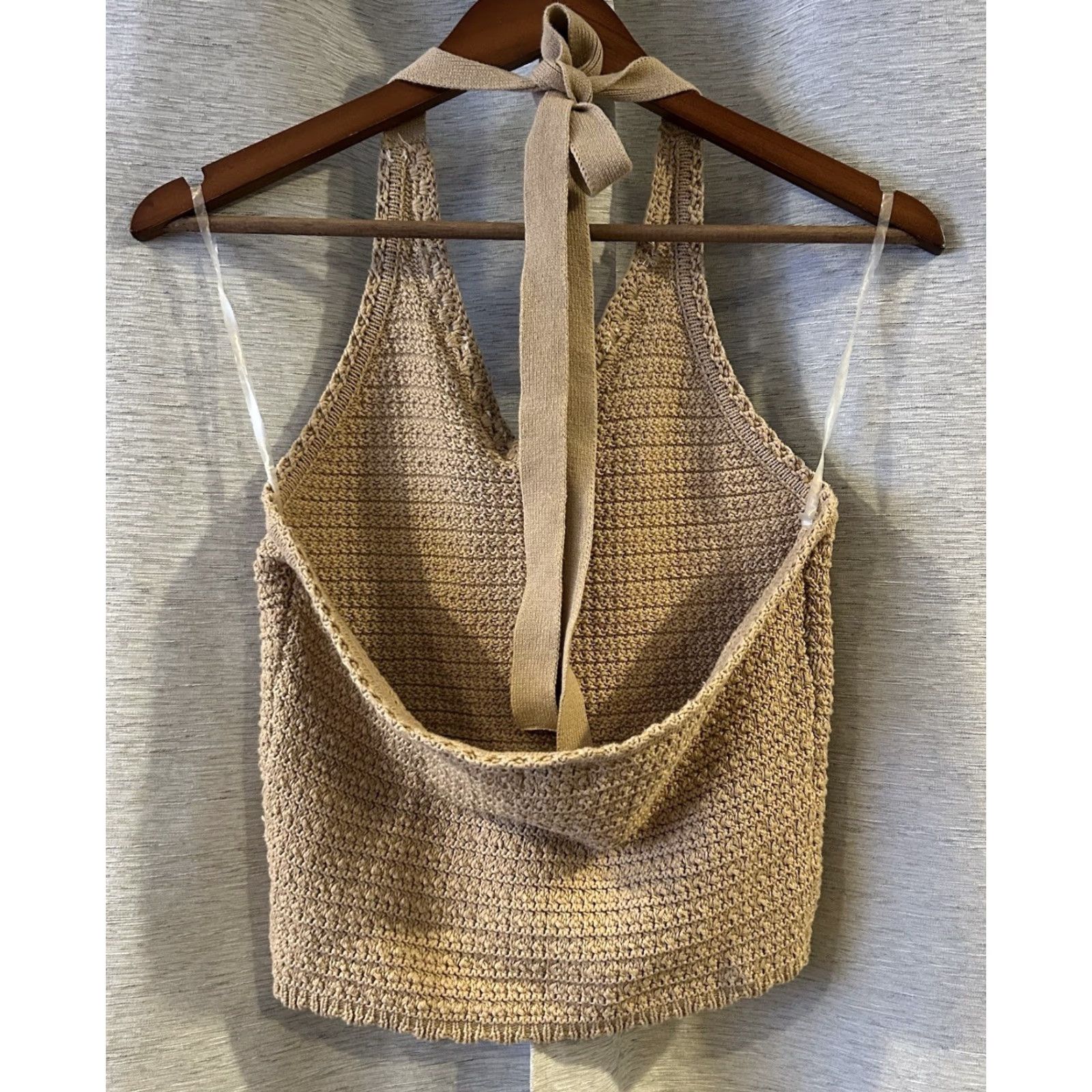 Vintage francesca's Tank Shirt Women Beach Knit V-Neck 100% Cotton Beige S Sleeveless Crochet Open Knit Size S / US 4 / IT 40 - 4 Thumbnail