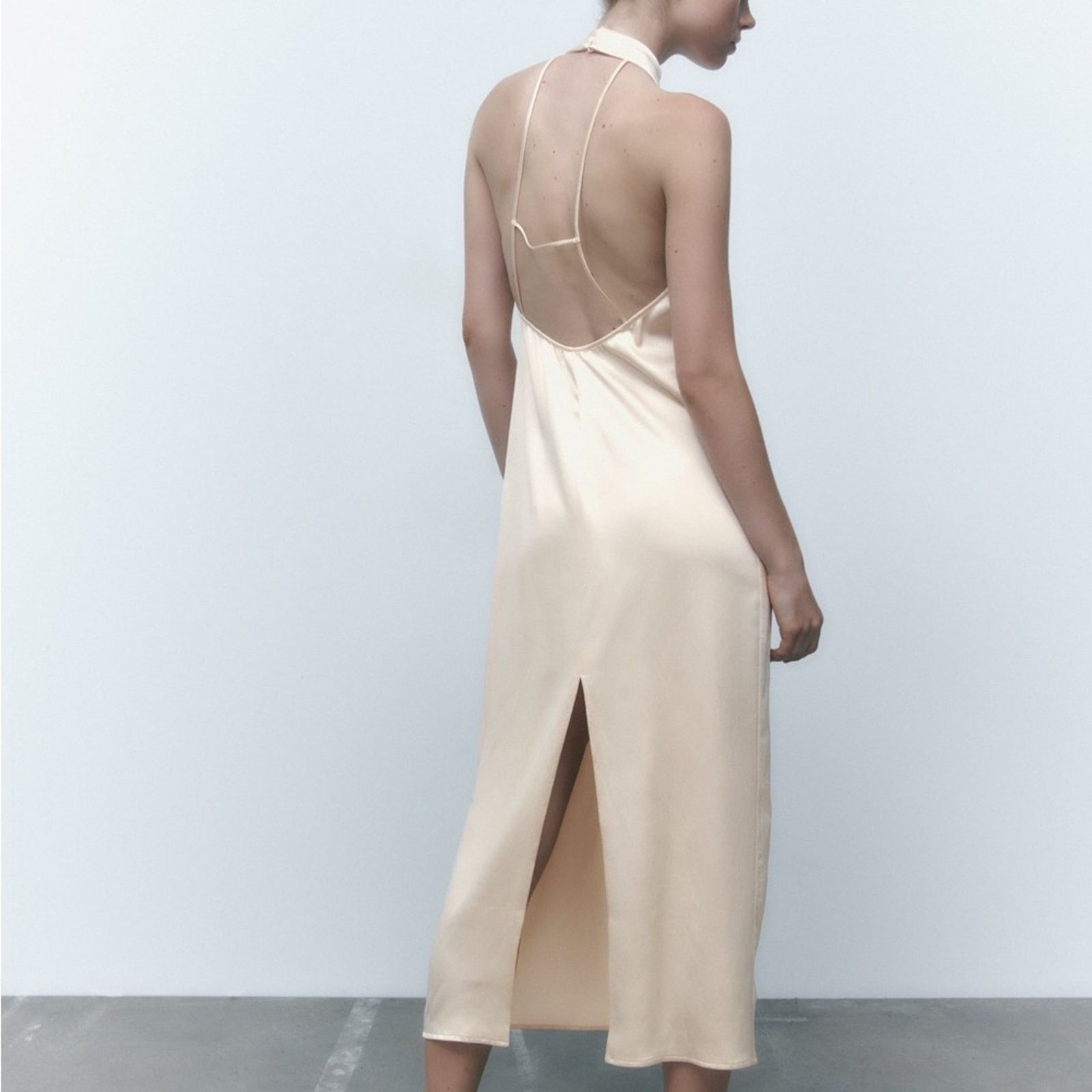 Zara ZARA SATIN EFFECT HALTER DRESS ECRU Size M / US 6-8 / IT 42-44 - 9 Thumbnail