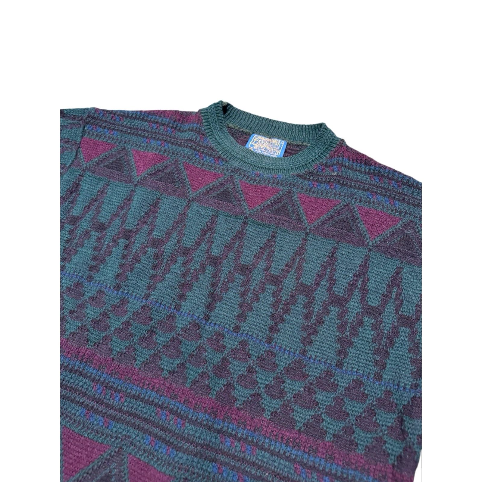 Pendleton VINTAGE Pendleton Sweater Mens Small Virgin Wool Aztec Geometric Teal Purple USA Size US XL / EU 56 / 4 - 2 Thumbnail