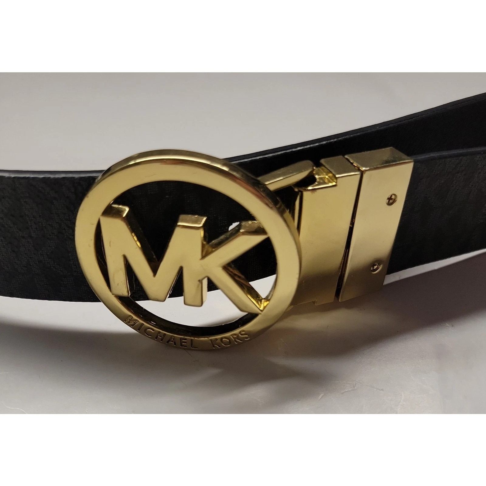 Michael Kors MICHAEL KORS 36-40" Reversible Black Print Gold MK Buckle Size ONE SIZE - 4 Thumbnail