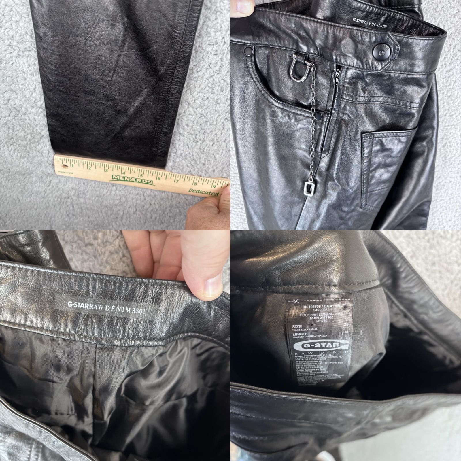 G-Star G-Star Leather Pants Women's 28x32 Black Side Zip Motorcycle Biker 3301 RAW Size 28" / US 6 / IT 42 - 8 Thumbnail