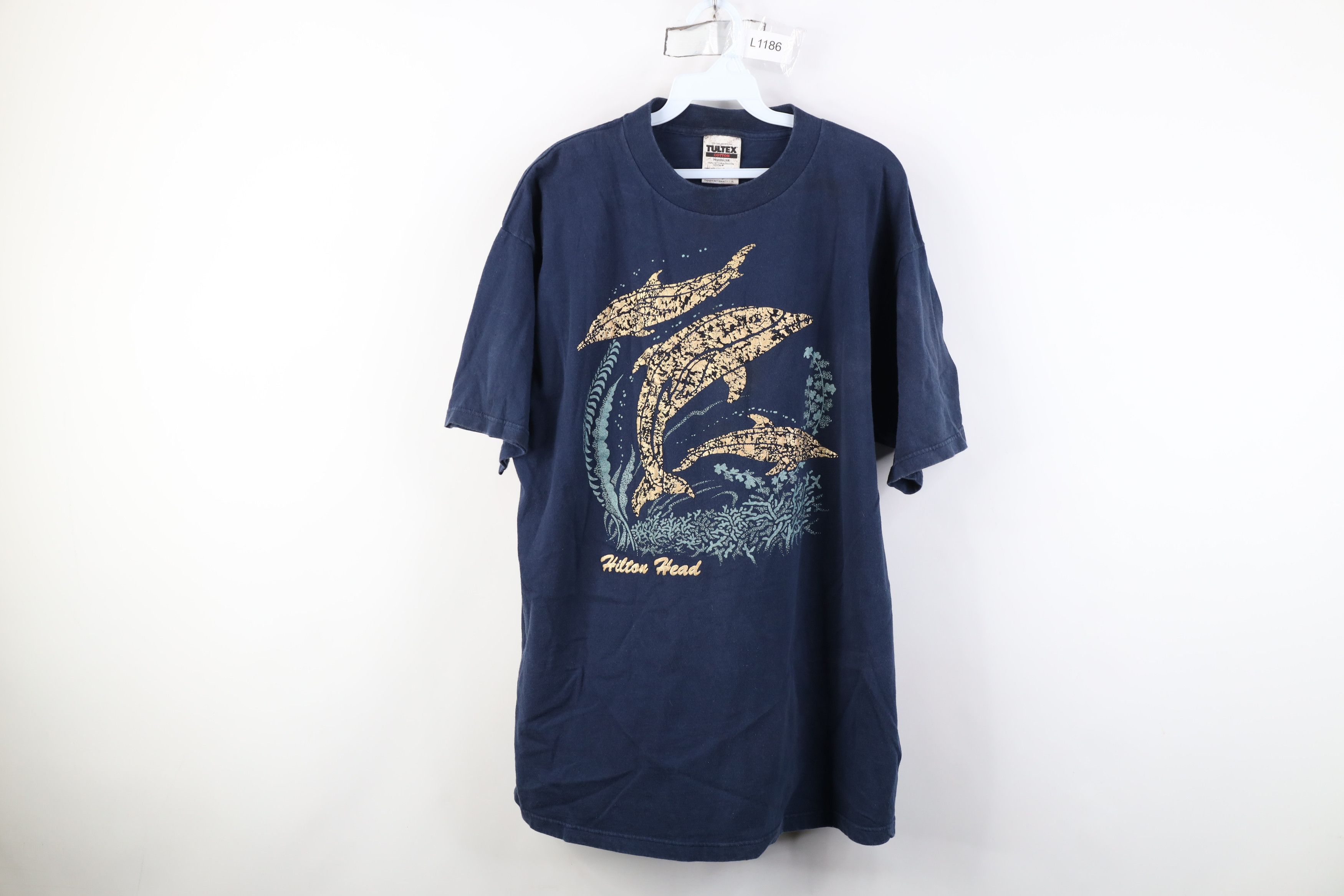 Vintage Vintage 90s Streetwear Head Metallic Dolphin T-Shirt Blue Size US XL / EU 56 / 4 - 1 Thumbnail