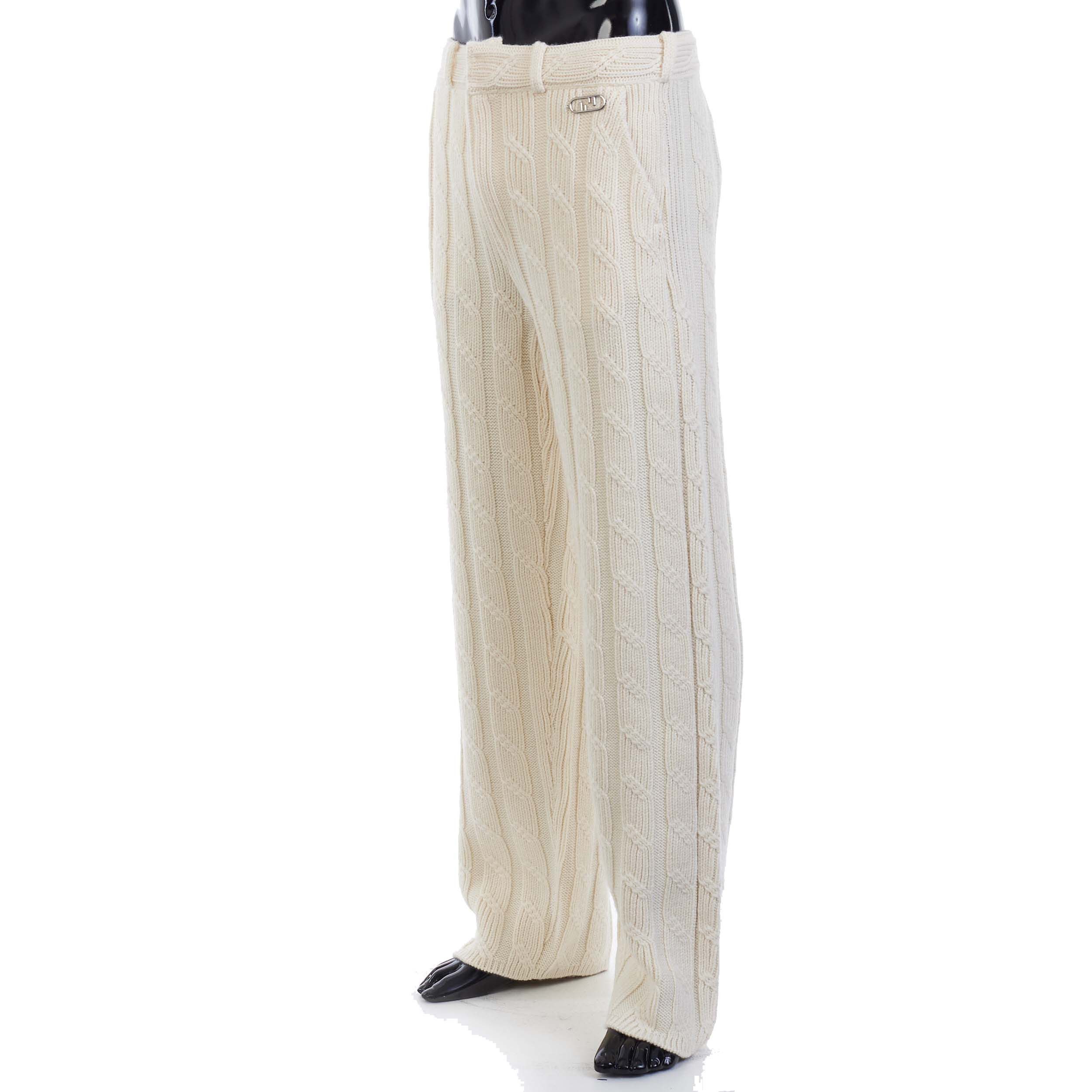 Fendi White Wool Knit Trousers Pants Size US 30 / EU 46 - 2 Thumbnail