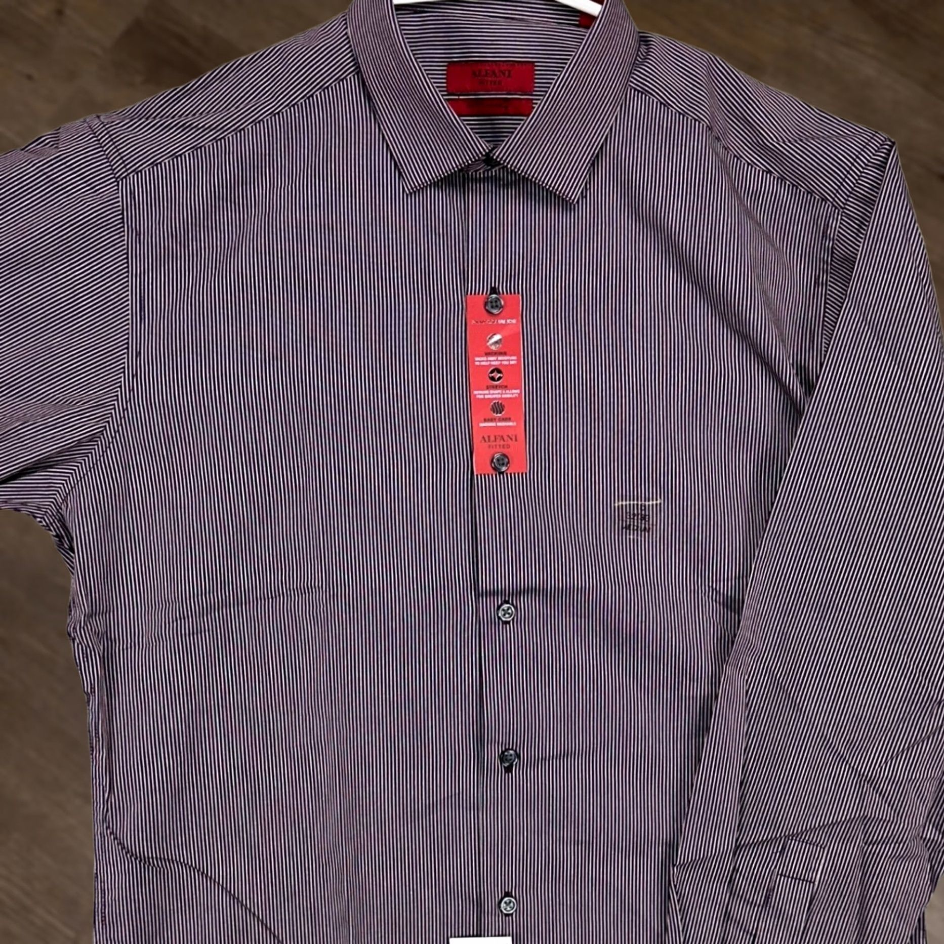 Alfani Alfani Dress Shirt Blue Stripe 15 32-33 Slim Regular Mens Medium Long Sleeve Button Chest 42 New with Tags Size 40R - 1 Thumbnail