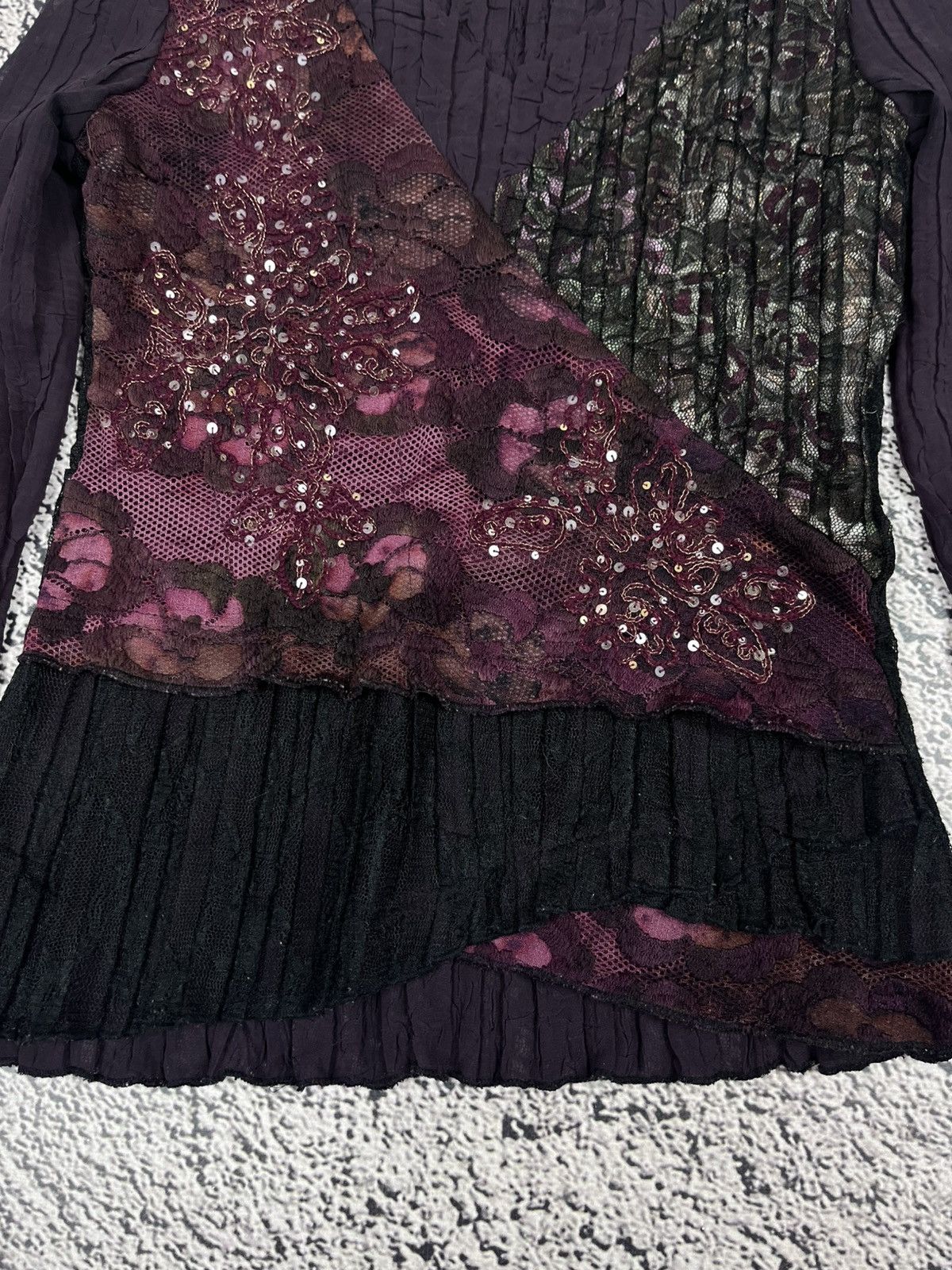 Japanese Brand VTG Y2K Gothic Asymmetric Lace Sequin Mesh Top Avant Garde Size M / US 6-8 / IT 42-44 - 6 Thumbnail