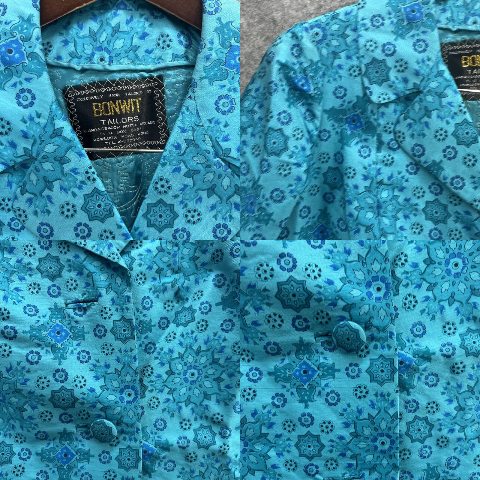 Vintage VINTAGE Bonwit Tailors Coat Womens M Turquoise Blue Floral Brocade 60s Overcoat Silk Lined Button Front Notched Collar Pockets Size M / US 6-8 / IT 42-44 - 8 Thumbnail