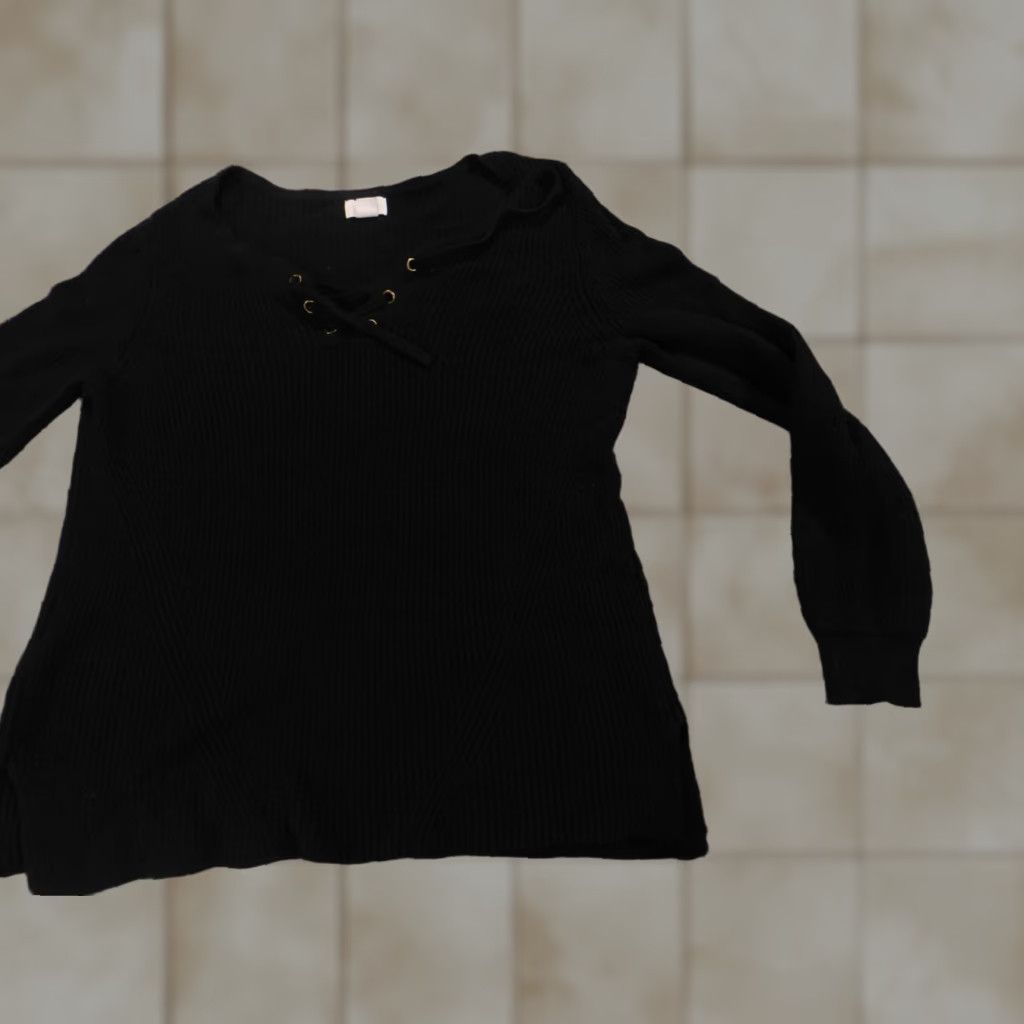 Old Navy Old Navy Sweater Womens S Black Solid Cable-Knit Turtleneck Pullover Zip Stretch Button Regular Size S / US 4 / IT 40 - 1 Thumbnail