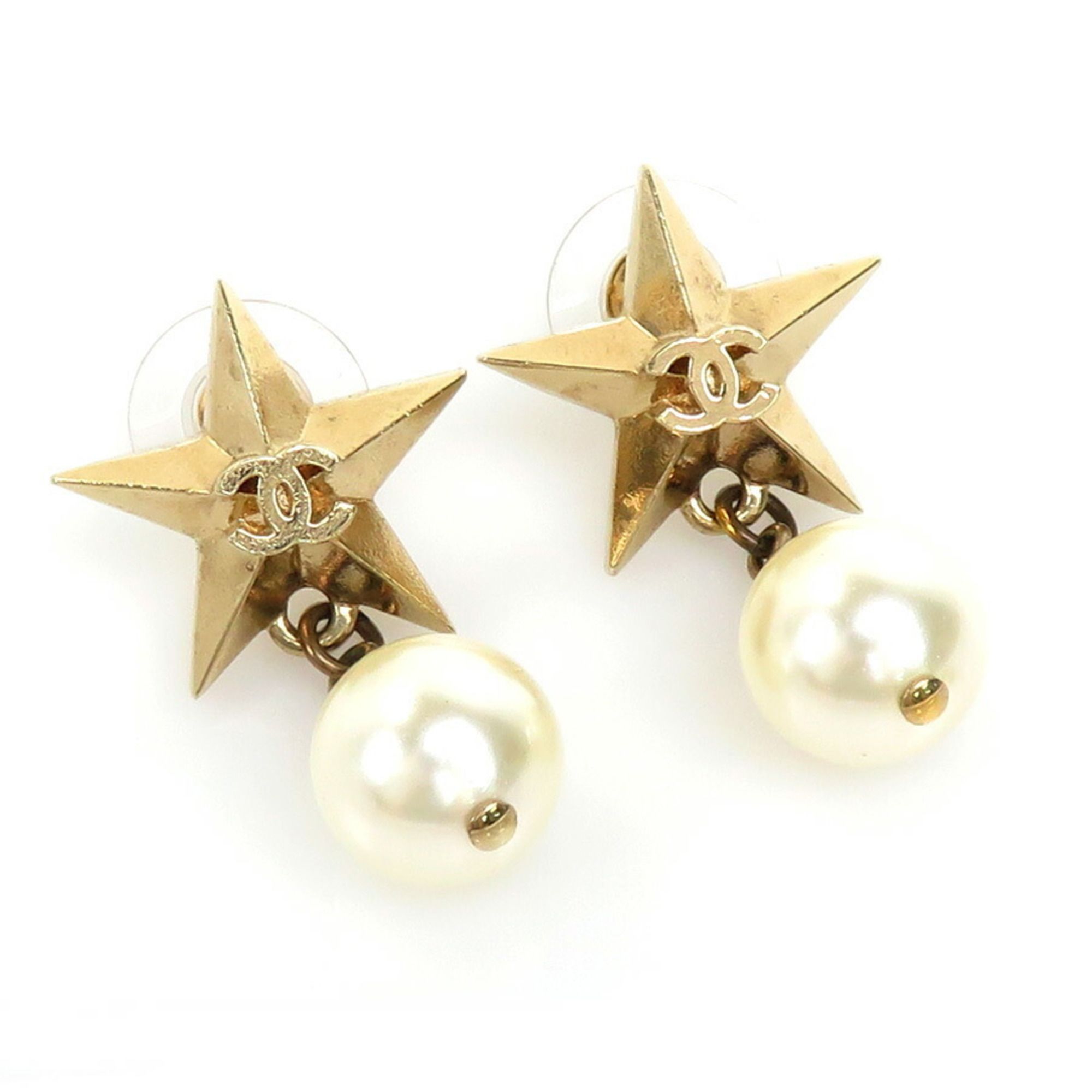 Chanel CHANEL Earrings Coco Mark Star Metal/Fake Pearl Gold/Off