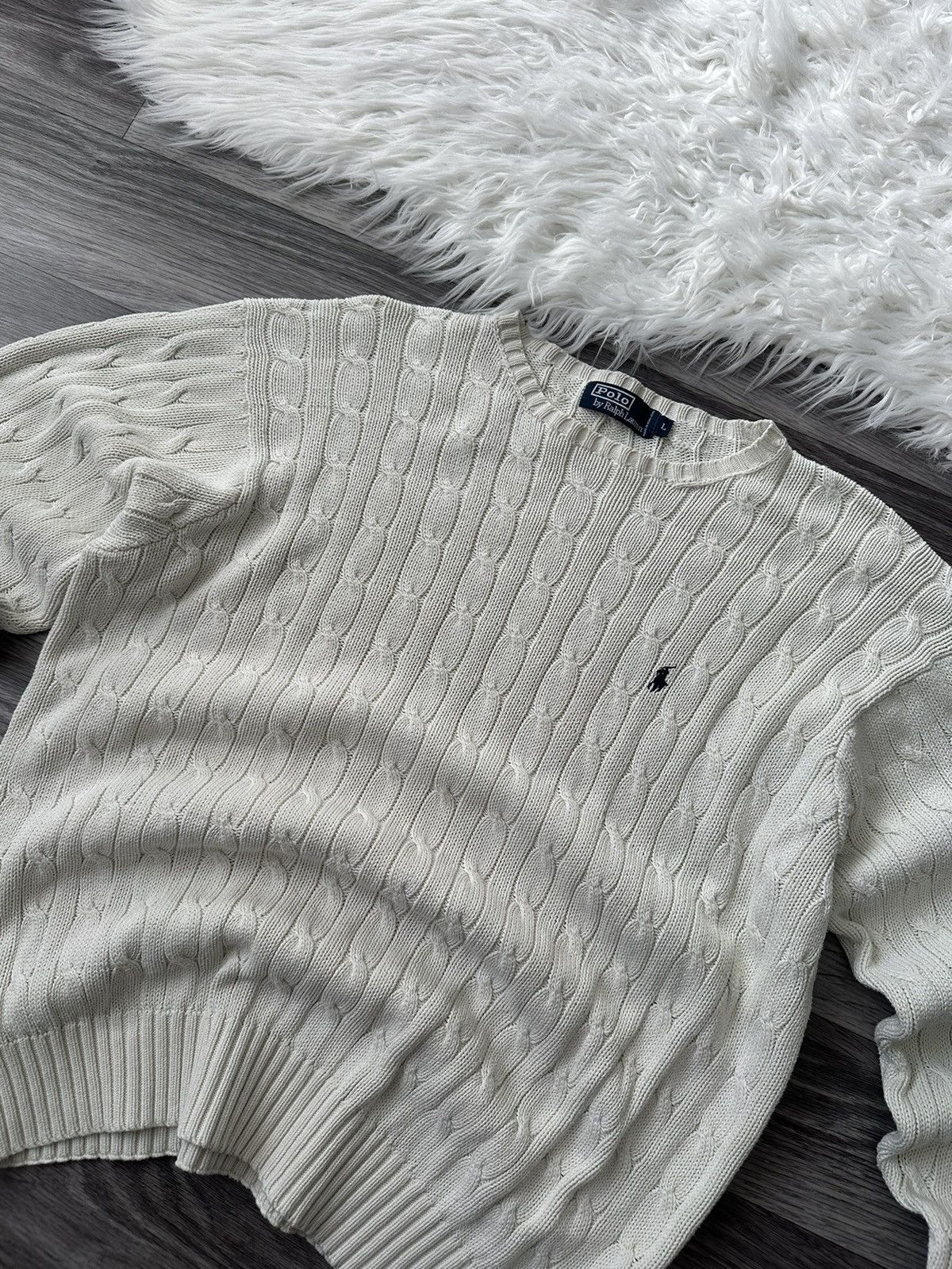 Polo Ralph Lauren Polo Ralph Lauren White Knitted Cableknit Sweater hype y2k Size US XL / EU 56 / 4 - 3 Thumbnail