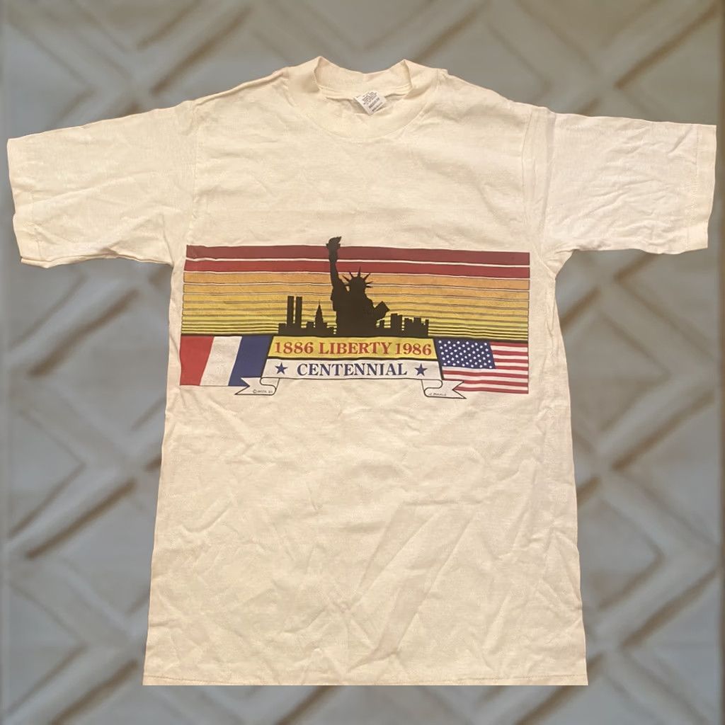 Vintage VINTAGE 1985 Liberty Centennial T-Shirt Yellow Med America Mens M Stitch USA Shirt Size US M / EU 48-50 / 2 - 1 Thumbnail