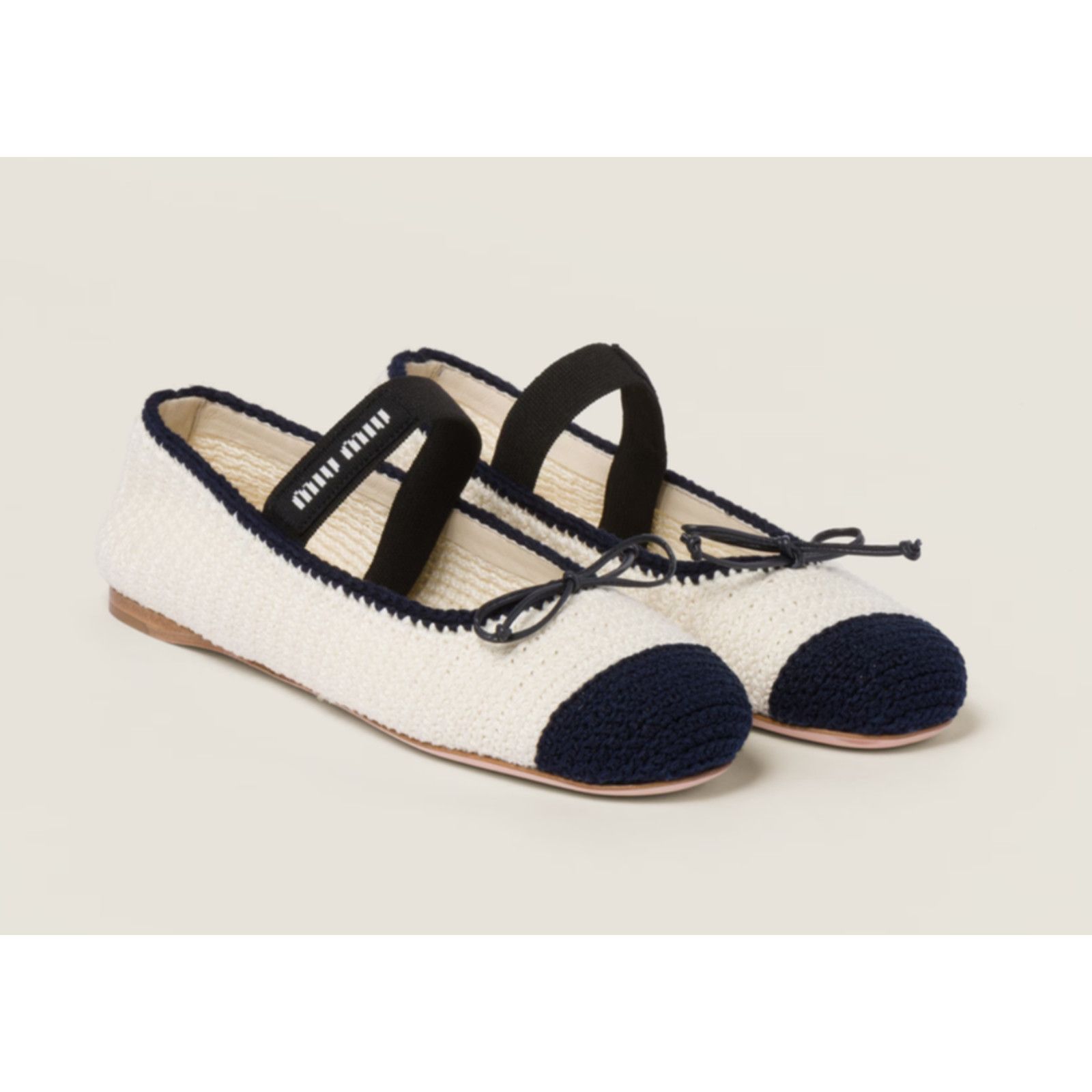 Miu Miu Miu Miu Crochet Knit Black White Bicolor Logo Strap Ballet Size US 11.5 / IT 41.5 - 7 Thumbnail