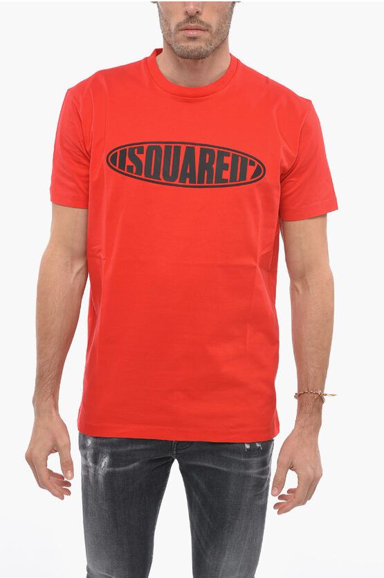 image of Dsquared2 Crew Neck Surf Board T-Shirt With Embossed Logo in Red, Men's (Size Large)