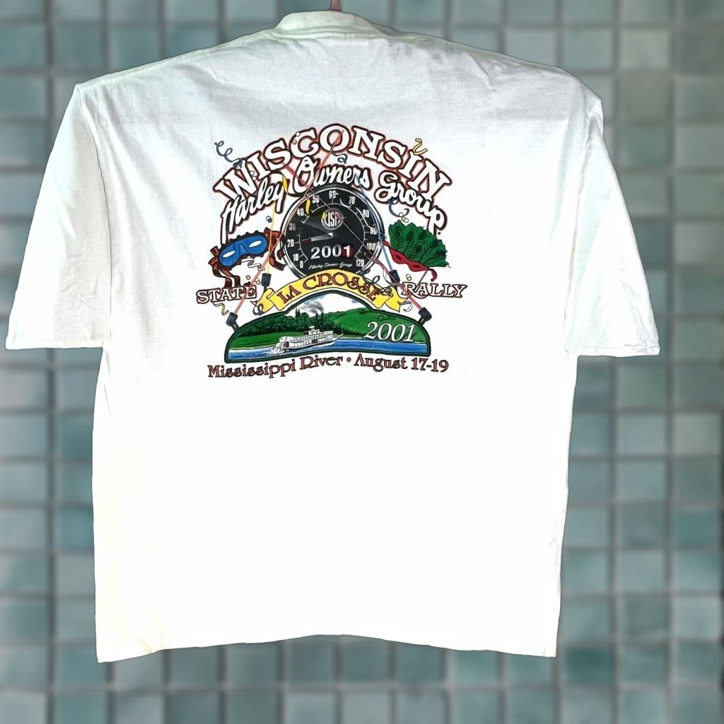 Hanes VINTAGE Hanes Motorcycle Graphic T-Shirt 2001 Wisconsin Harley Owners Group La Crosse White Adult XL Mens Size US XL / EU 56 / 4 - 1 Thumbnail