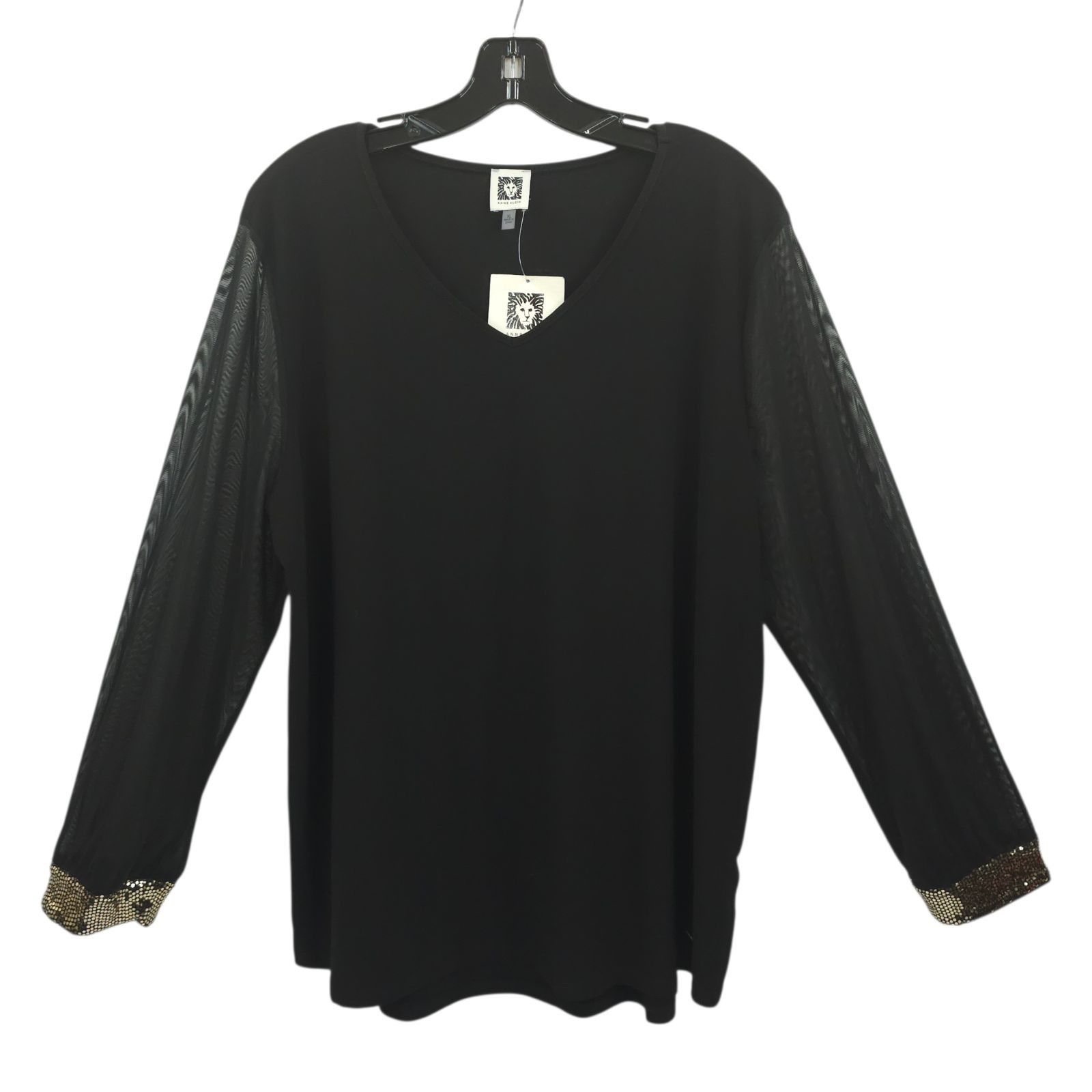 Anne Klein Anne Klein Black V-Neck Top Blouse Womens XL Sheer Mesh Long Size XL / US 12-14 / IT 48-50 - 1 Thumbnail