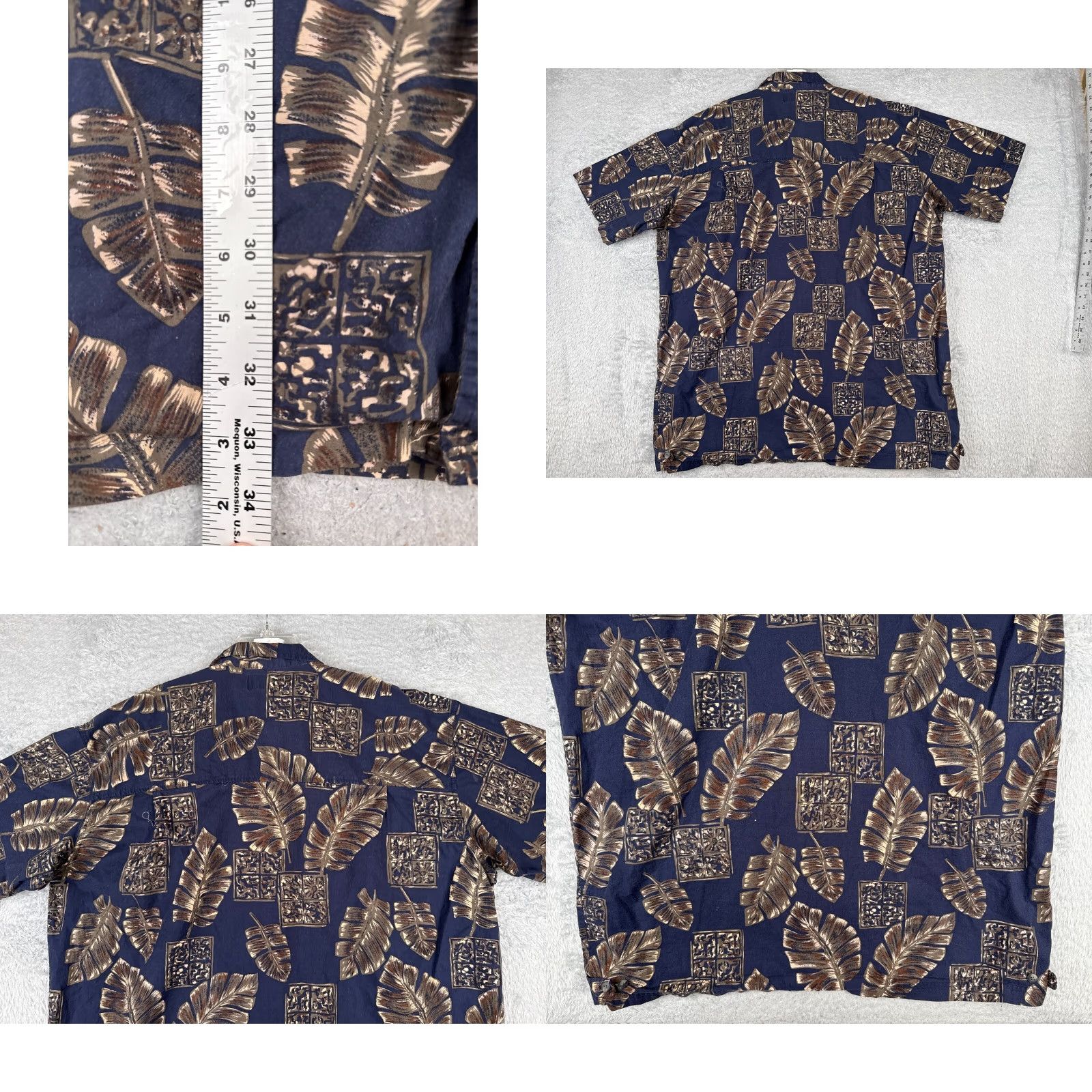 Vintage Repp Ltd Shirt Adult 2XL Blue Beige Floral Palm Tile Button Hawaiian Cotton Size US XXL / EU 58 / 5 - 9 Thumbnail