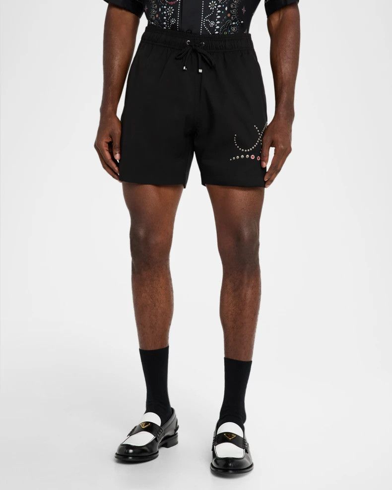 Amiri os11x0326 Logo Studded Drawstring Shorts in Black Size US 32 / EU 48 - 4 Thumbnail