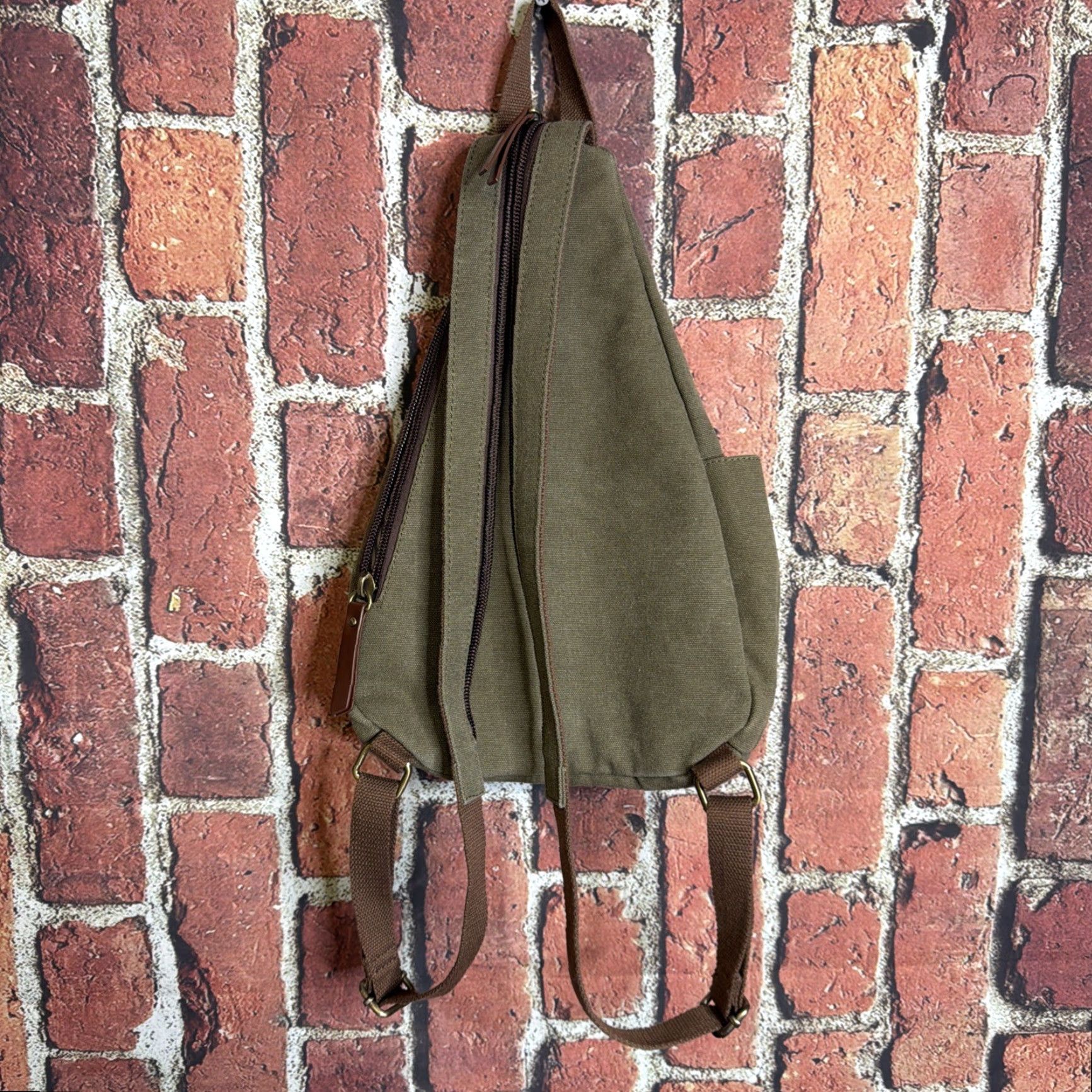 Olive ANTIK KRAFT Olive Green Canvas Sling Bag Crossbody Purse Vintage: No Size ONE SIZE - 3 Thumbnail