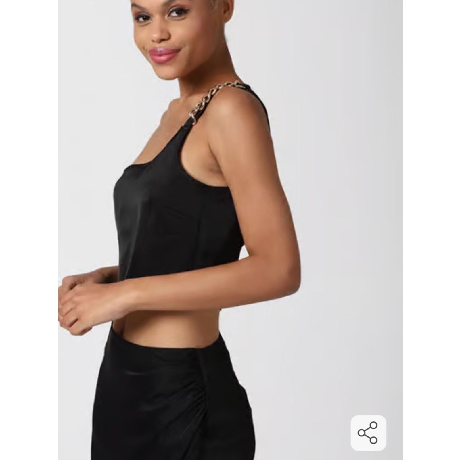 Other One-Shoulder Black Satin Crop Top with Chain Strap size S Size S / US 4 / IT 40 - 3 Thumbnail