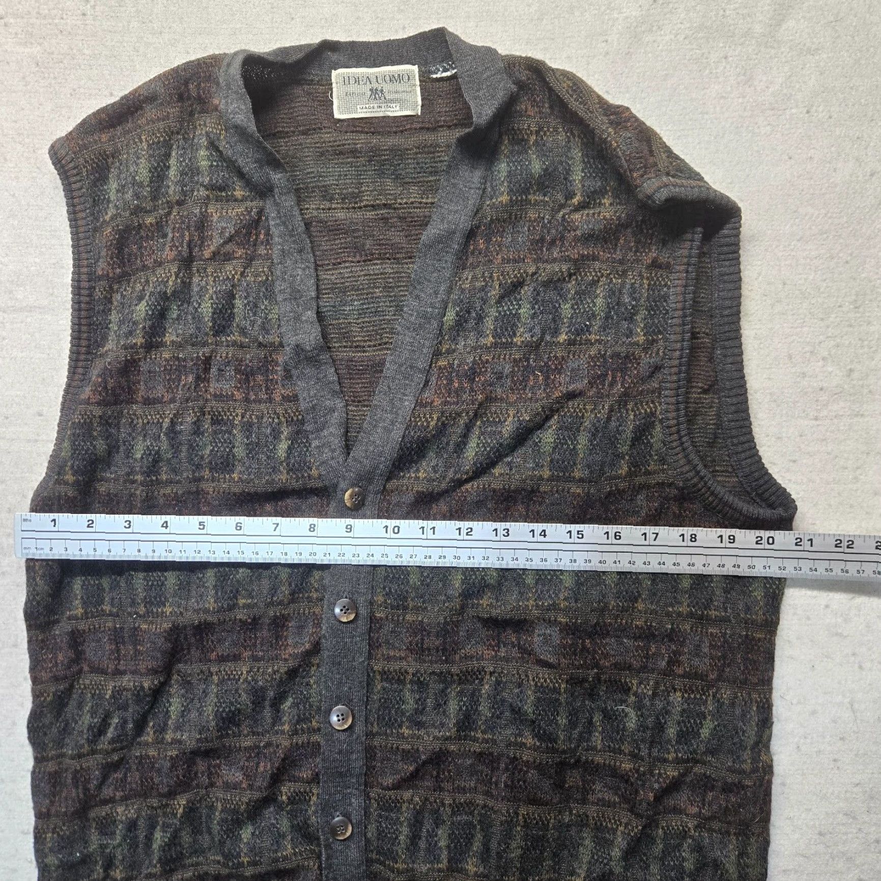 IDEA VINTAGE Idea Uomo Golf Sweater Vest Wool Blend Brown Geometric Pullover Adult L Regular Mens Size US L / EU 52-54 / 3 - 5 Thumbnail