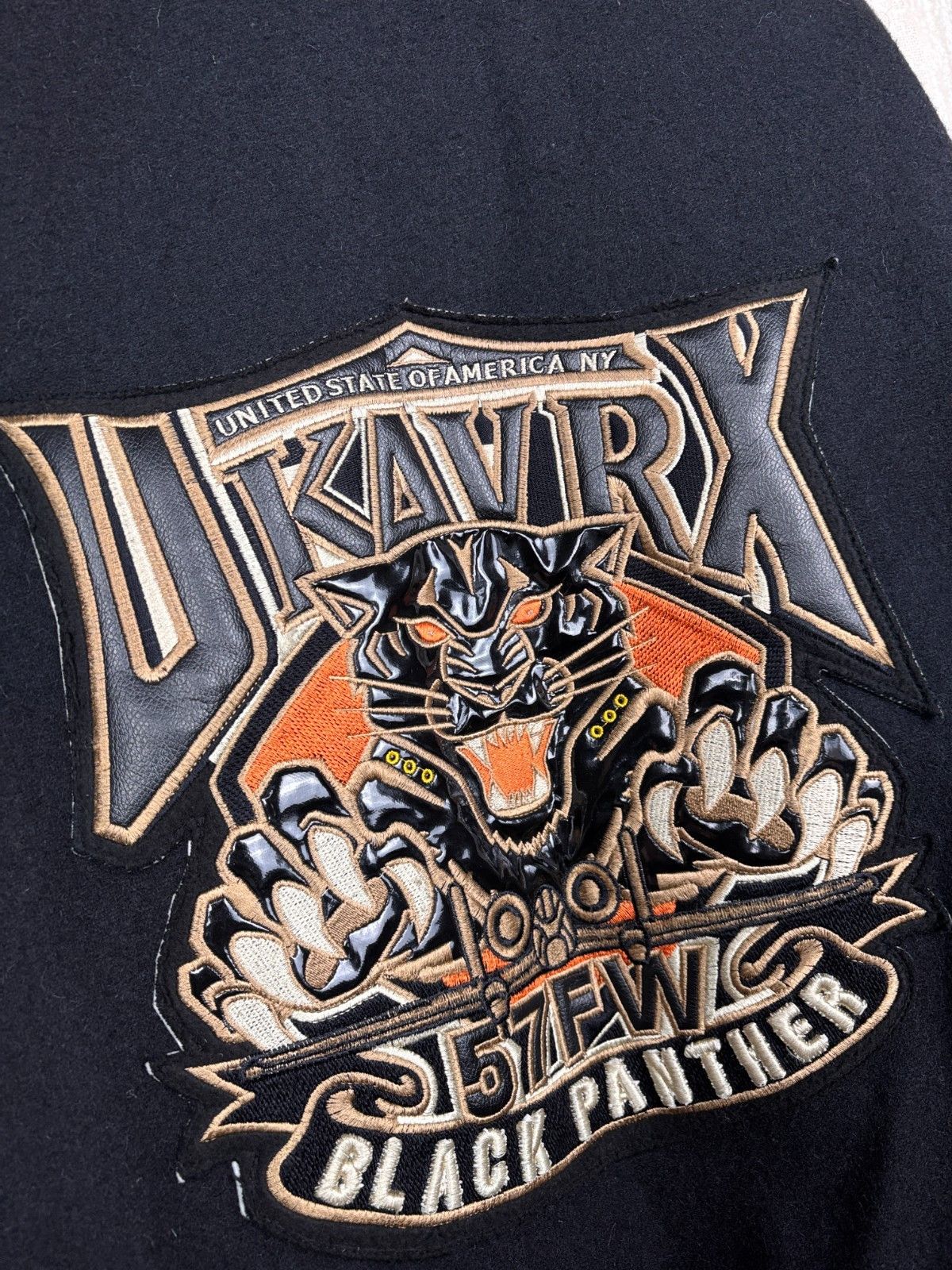 Vintage Vintage Black Panther College Bomber Jacket Wool Blend Size US XL / EU 56 / 4 - 4 Thumbnail