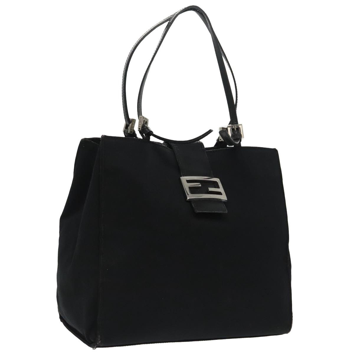 Fendi Mamma Baguette Tote Bag Nylon Leather Black Silver, Women's