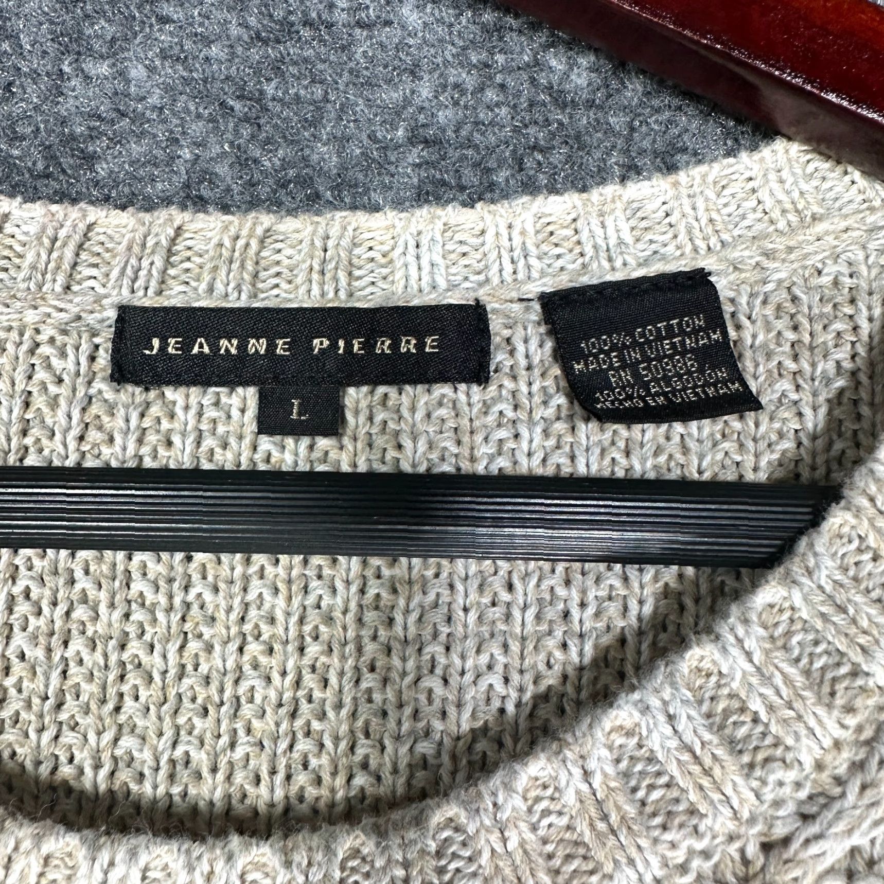 Vintage Jeanne Pierre Sweater Womens Large Beige Cotton Cable Knit Ribbed Hem Size L / US 10 / IT 46 - 4 Thumbnail