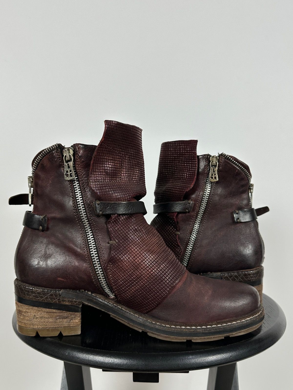 A.S.98 A.S.98. Airstep Burgundy Leather Biker Ankle Boho Boots Size US 9 / IT 39 - 8 Thumbnail