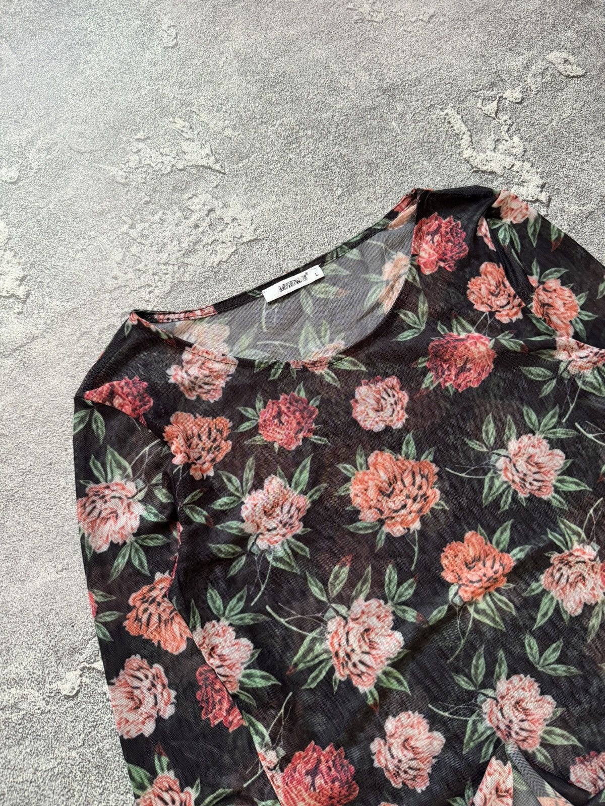 Japanese Brand × Jean Paul Gaultier Mesh top long sleeve flowers🌺 motive like Jean Paul Gaultier Size L / US 10 / IT 46 - 2 Thumbnail