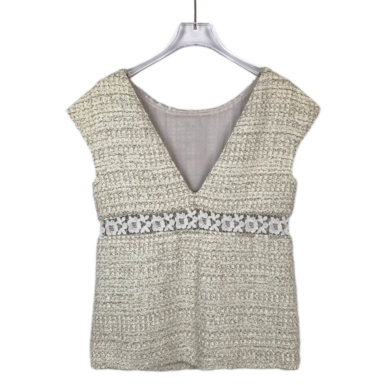 Chanel [Chanel] Logo Button Beige Tweed Classic Vest 36 Size XS / US 0-2 / IT 36-38 - 7 Thumbnail