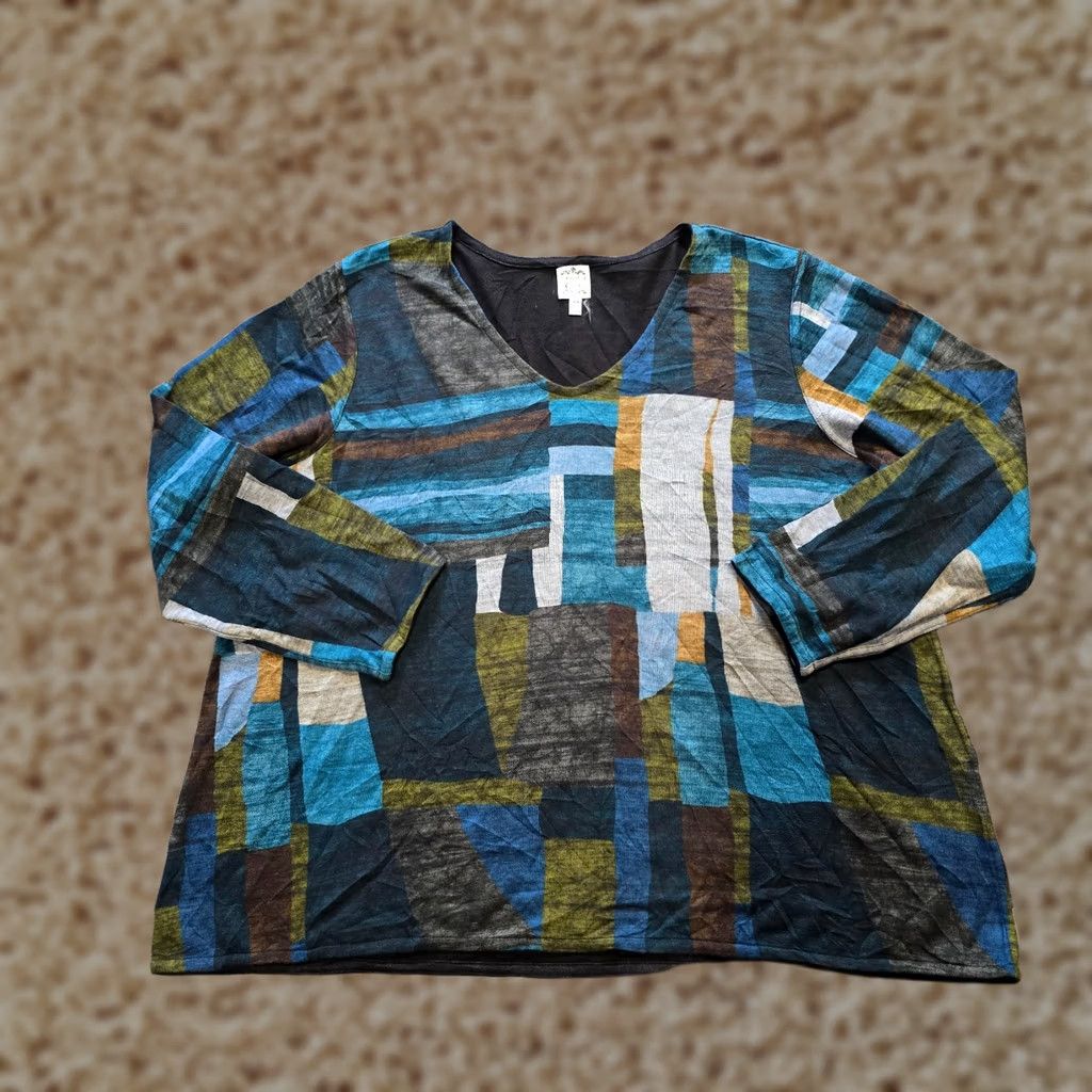 Vintage Parsley & Sage Top Women 2X Black Artsy Knit Boxy Long Sleeve Casual V-Neck Geometric Pattern Knit Shirt Womens Size XXL / US 16-18 / IT 52-54 - 1 Thumbnail