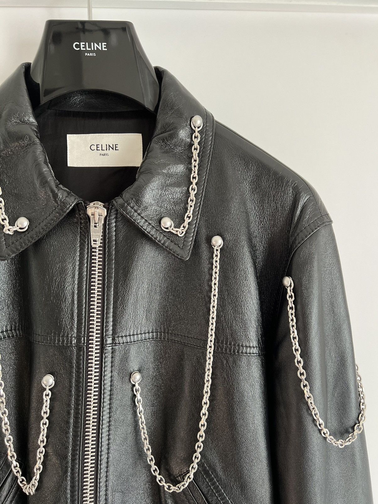 Celine × Hedi Slimane CELINE Oversized chains Leather Blouson Jacket Size US M / EU 48-50 / 2 - 3 Thumbnail
