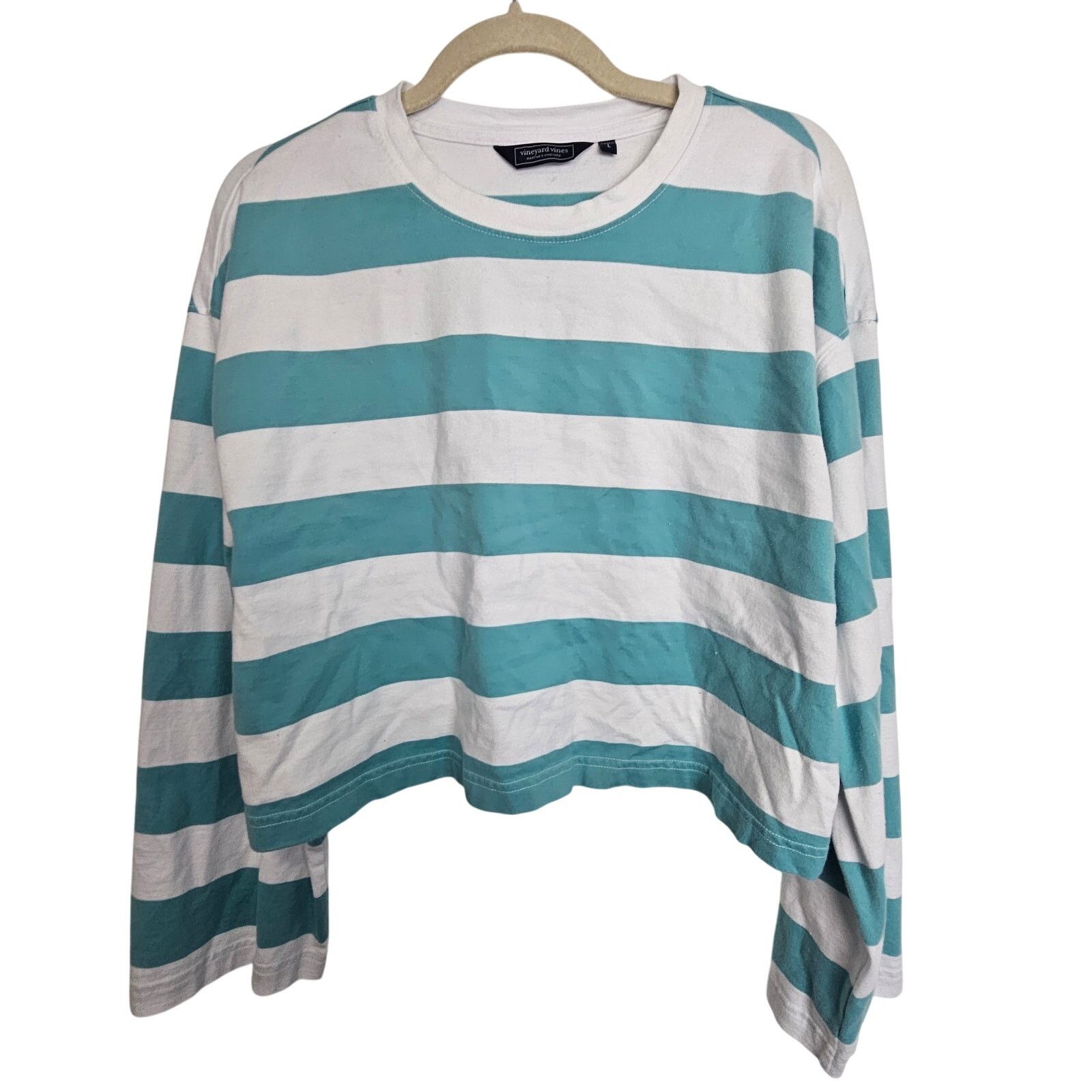 Vineyard Vines Vineyard Vines Shirt Long Sleeve Crop Top Blue Striped L Size L / US 10 / IT 46 - 1 Thumbnail
