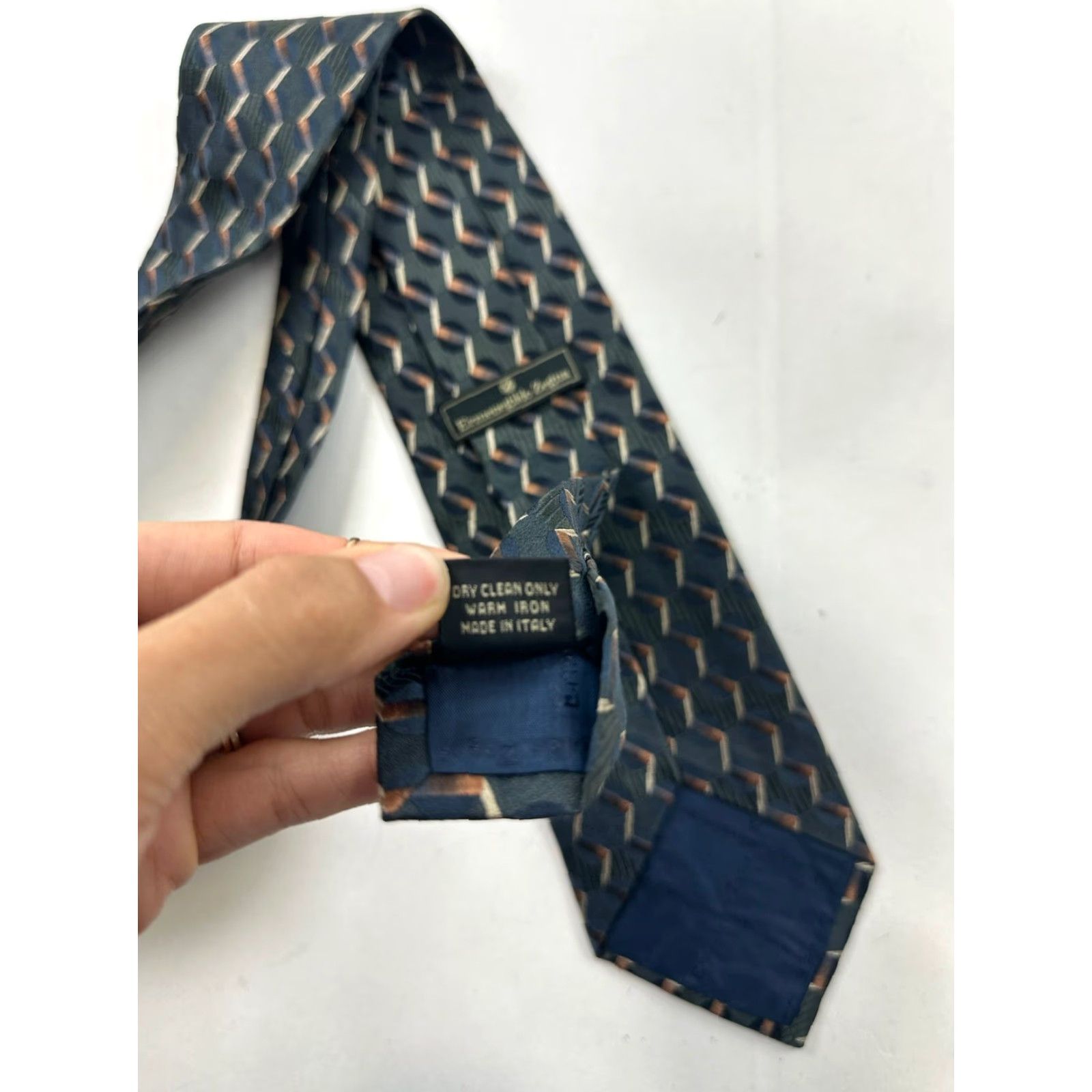 Ermenegildo Zegna VINTAGE Ermenegildo Zegna Neck Tie Men’s 56” Green Geometric Silk Italy Size ONE SIZE - 5 Thumbnail