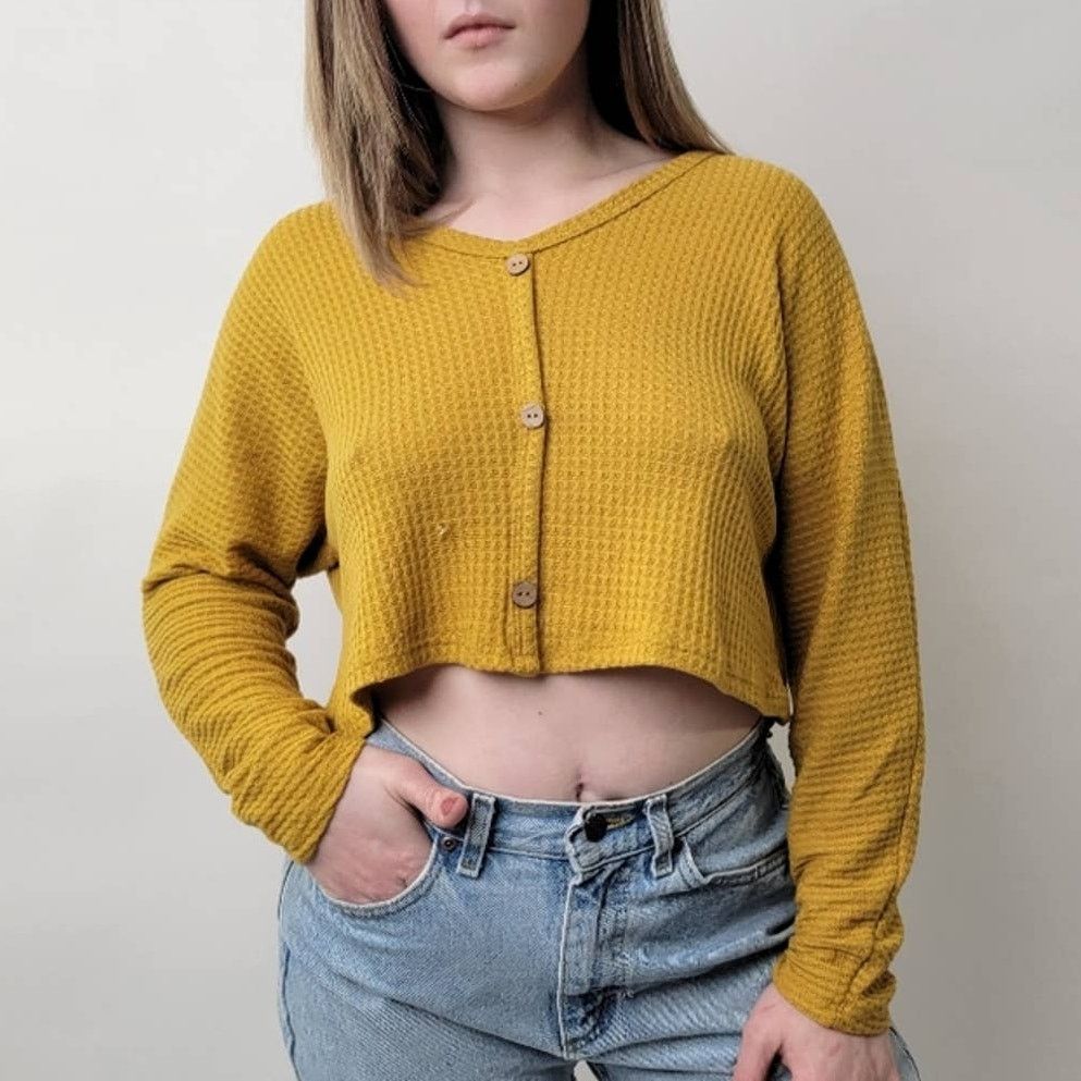 Target Basics Cropped Waffle Weave Mustard Yellow Flannel Shirt - M Size M / US 6-8 / IT 42-44 - 1 Thumbnail