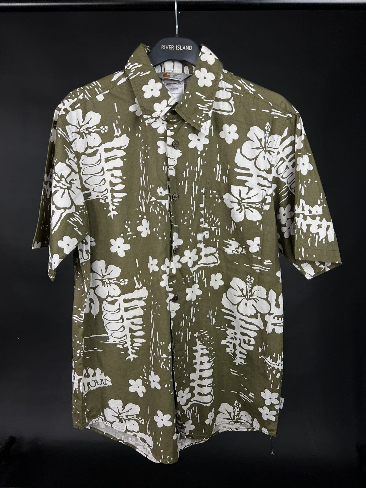 VTG shirt Carhartt green with white buttons short sleeve