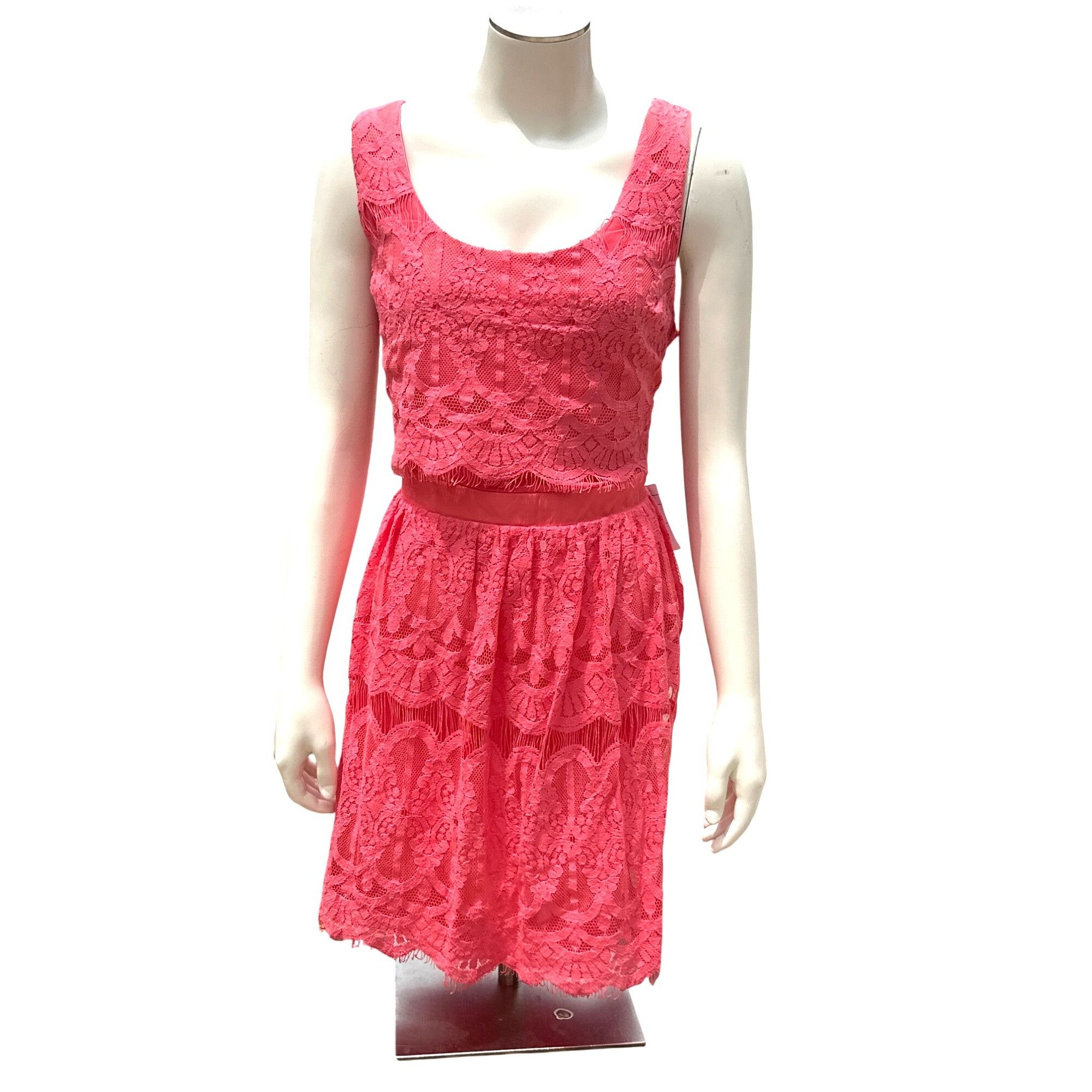 Other As U Wish NWT 13 Flirty Tiered Coral Lace Dress Open Back De Size XL / US 12-14 / IT 48-50 - 2 Thumbnail