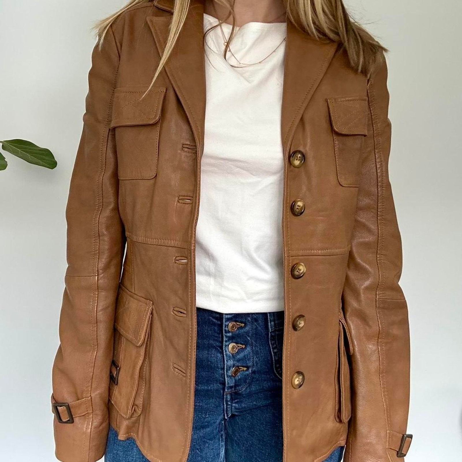Other Camel Brown Leather Jacket (S) Size S / US 4 / IT 40 - 2 Thumbnail