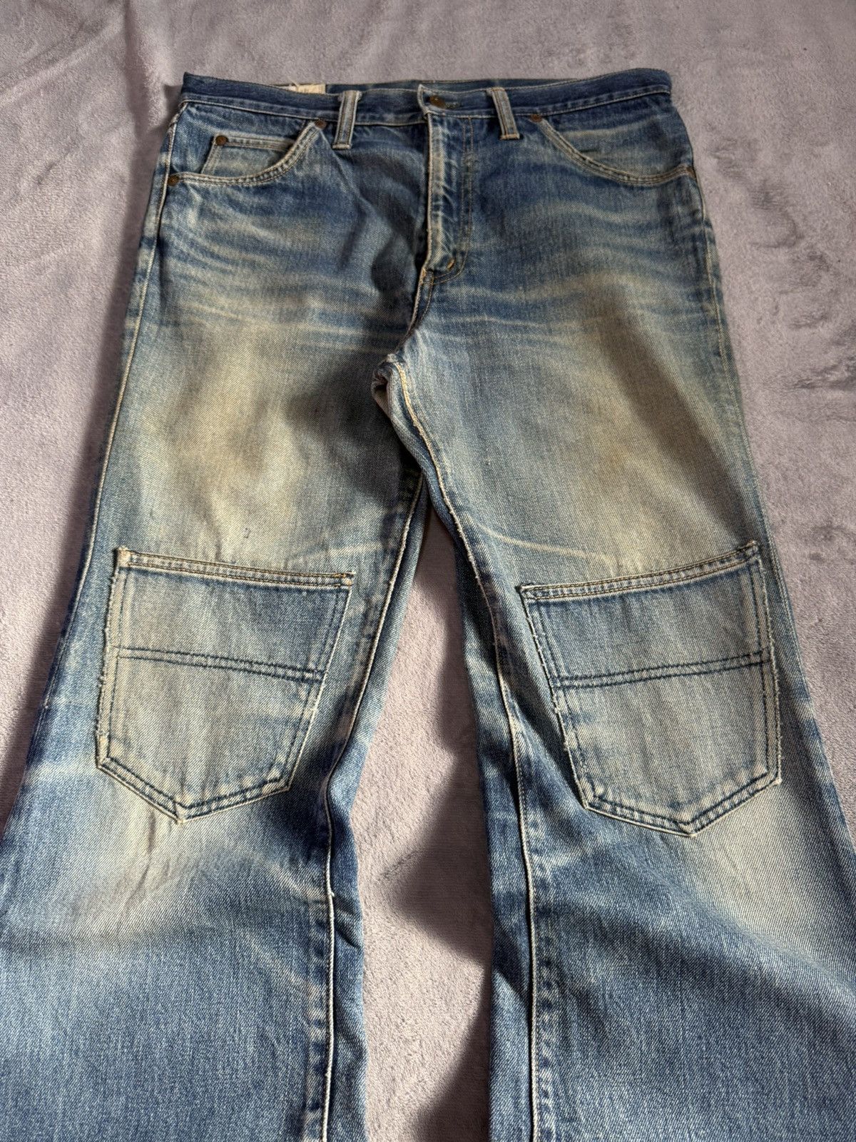 Big John × Vintage 70s Big John Talon Zipper Aging Distressed Mud Flared Jeans Size US 32 / EU 48 - 4 Thumbnail