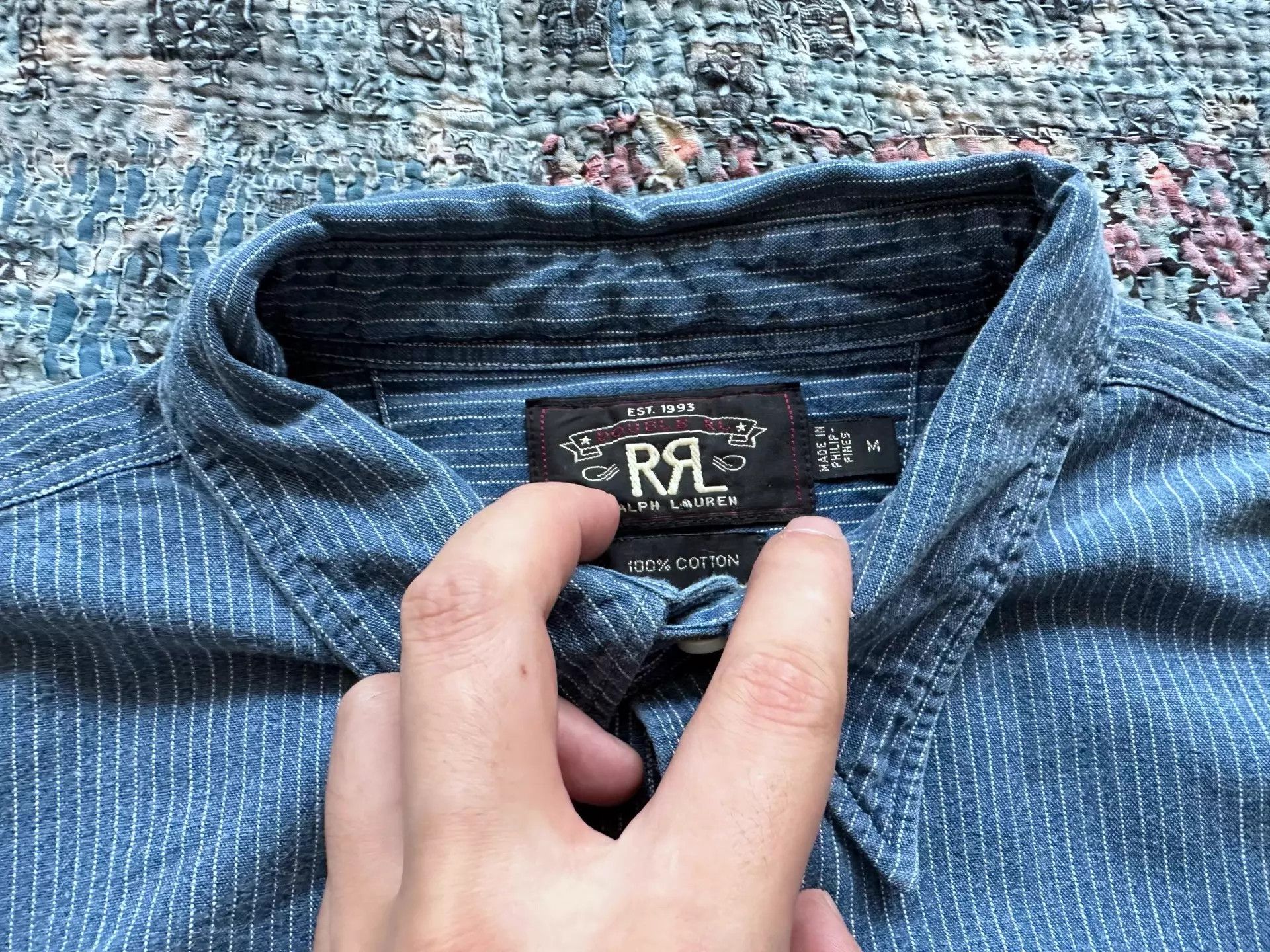RRL Ralph Lauren RRL Indigo Dyed Wabash Stripe Shirt M (95 New) Size US M / EU 48-50 / 2 - 3 Thumbnail