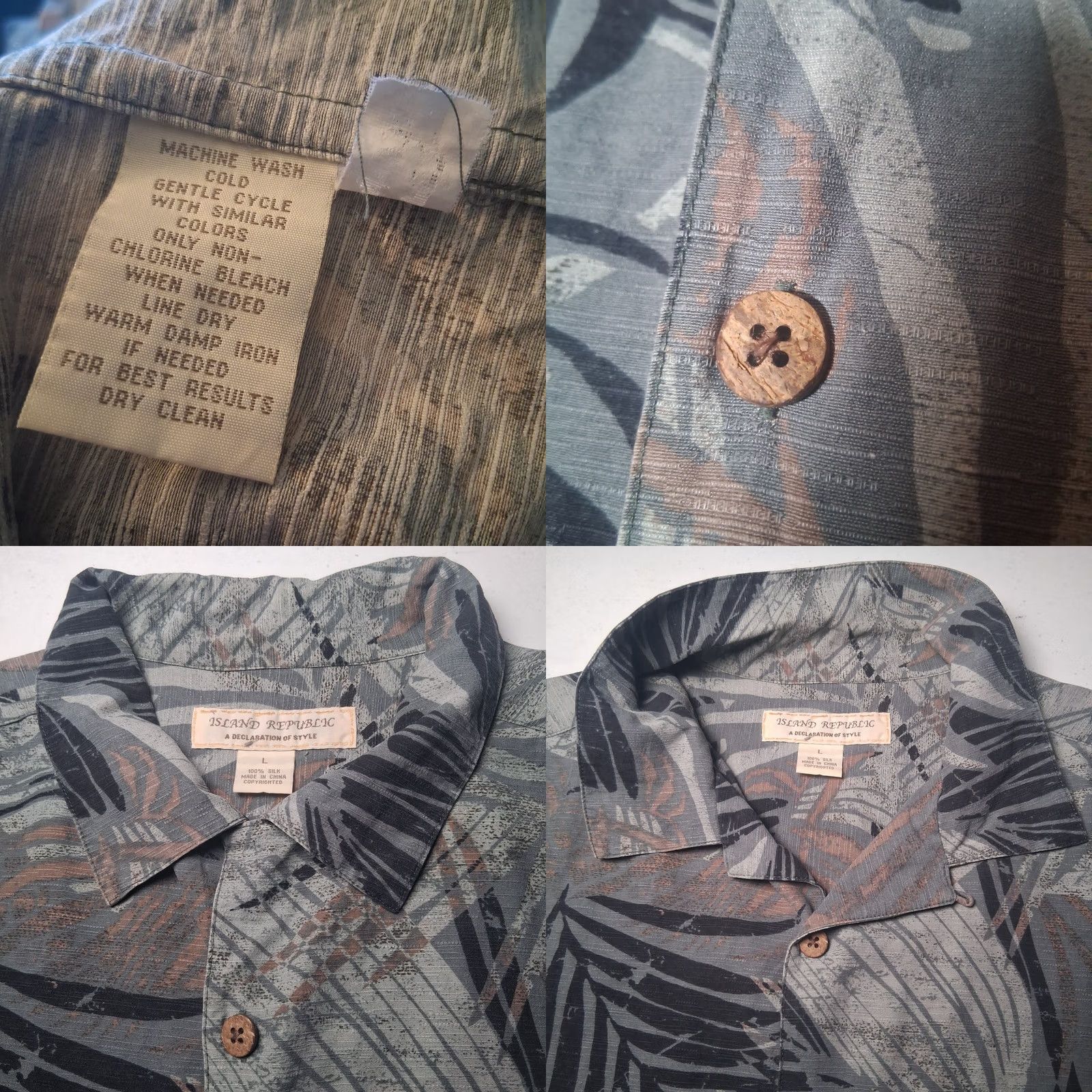 Banana Republic Banana Republic Silk Shirt L Gray Palms Tropical Beach Hawaiian Aloha Button-Up Short Sleeve Casual Size US L / EU 52-54 / 3 - 8 Thumbnail