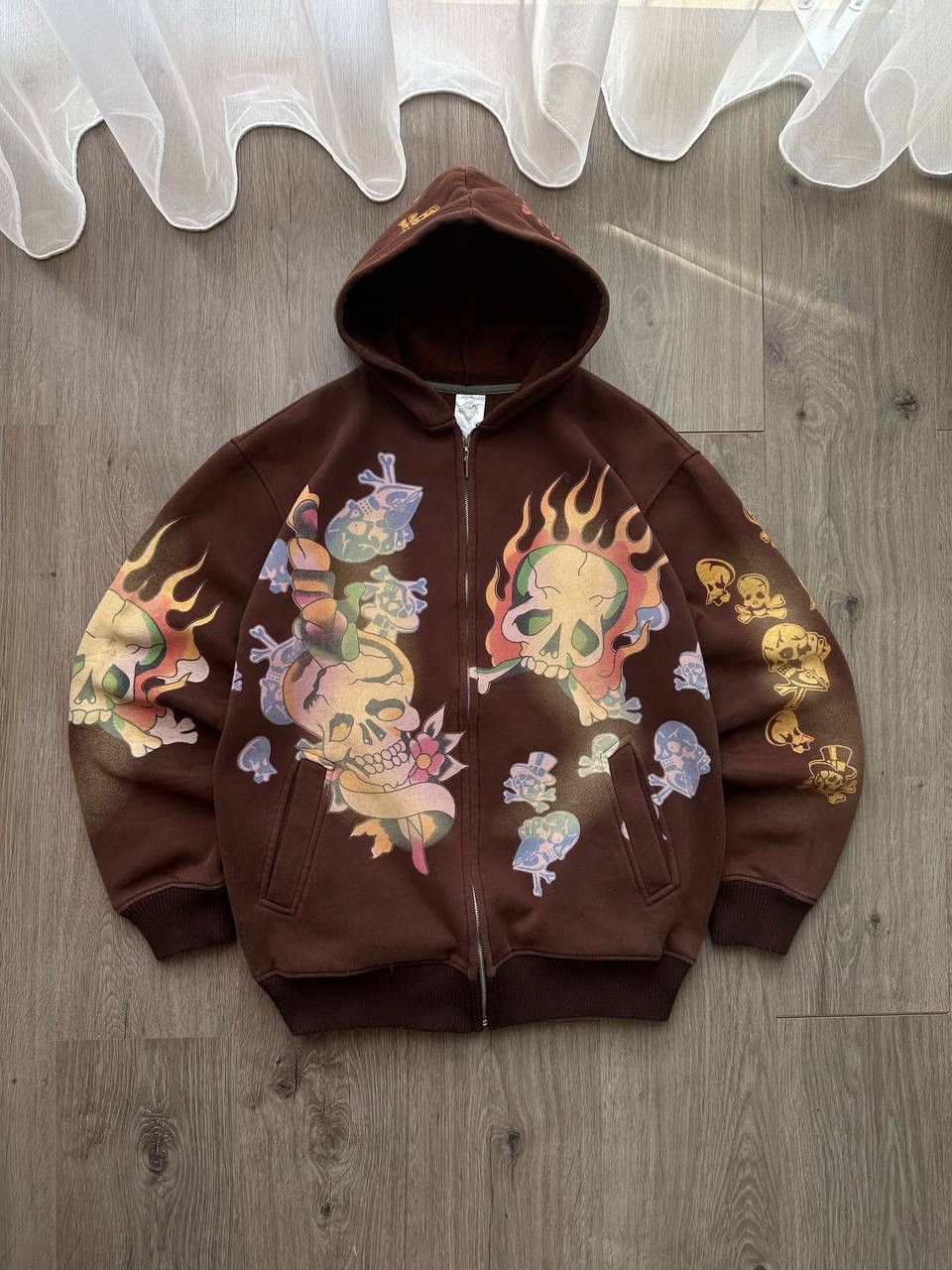 Christian Audigier × Ed Hardy × Vintage Vintage Ed Hardy Christian Audigier Brown Hoodie Size US XL / EU 56 / 4 - 2 Thumbnail