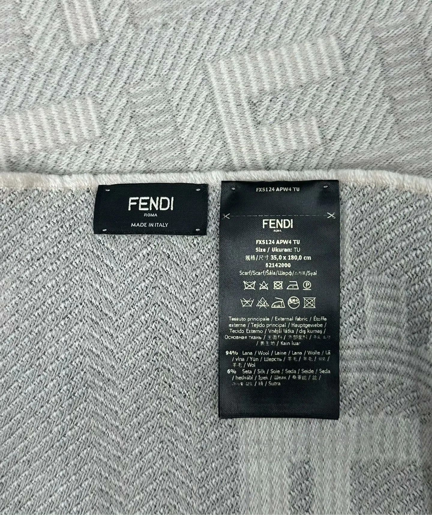 Fendi FENDI Grey Monogrammed Logo Fuzzy Scarf| Size ONE SIZE - 3 Thumbnail