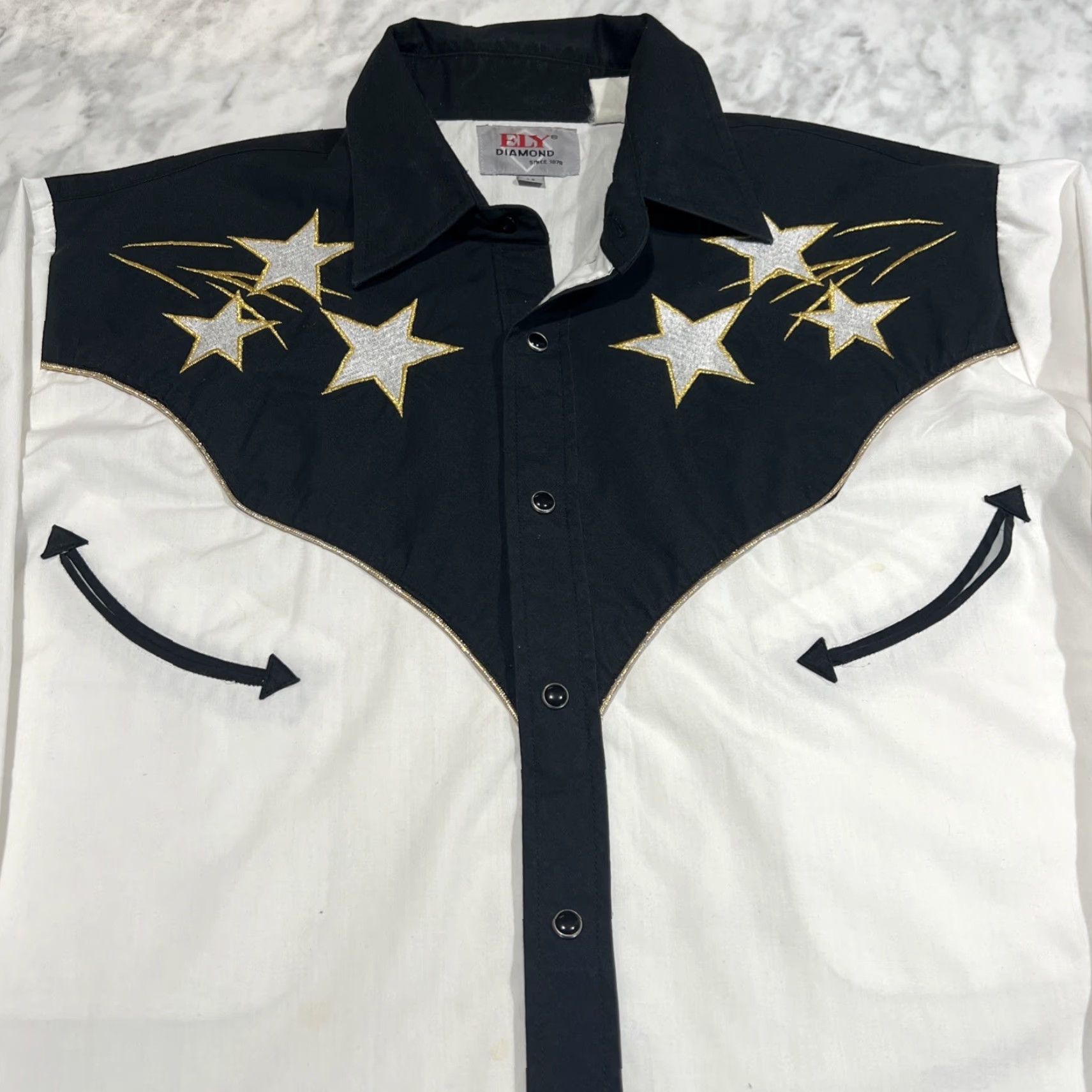 Vintage VINTAGE Ely Diamond Pearl Snap Western Men M Shooting Stars USA Embroidered Shirt Size US M / EU 48-50 / 2 - 3 Thumbnail