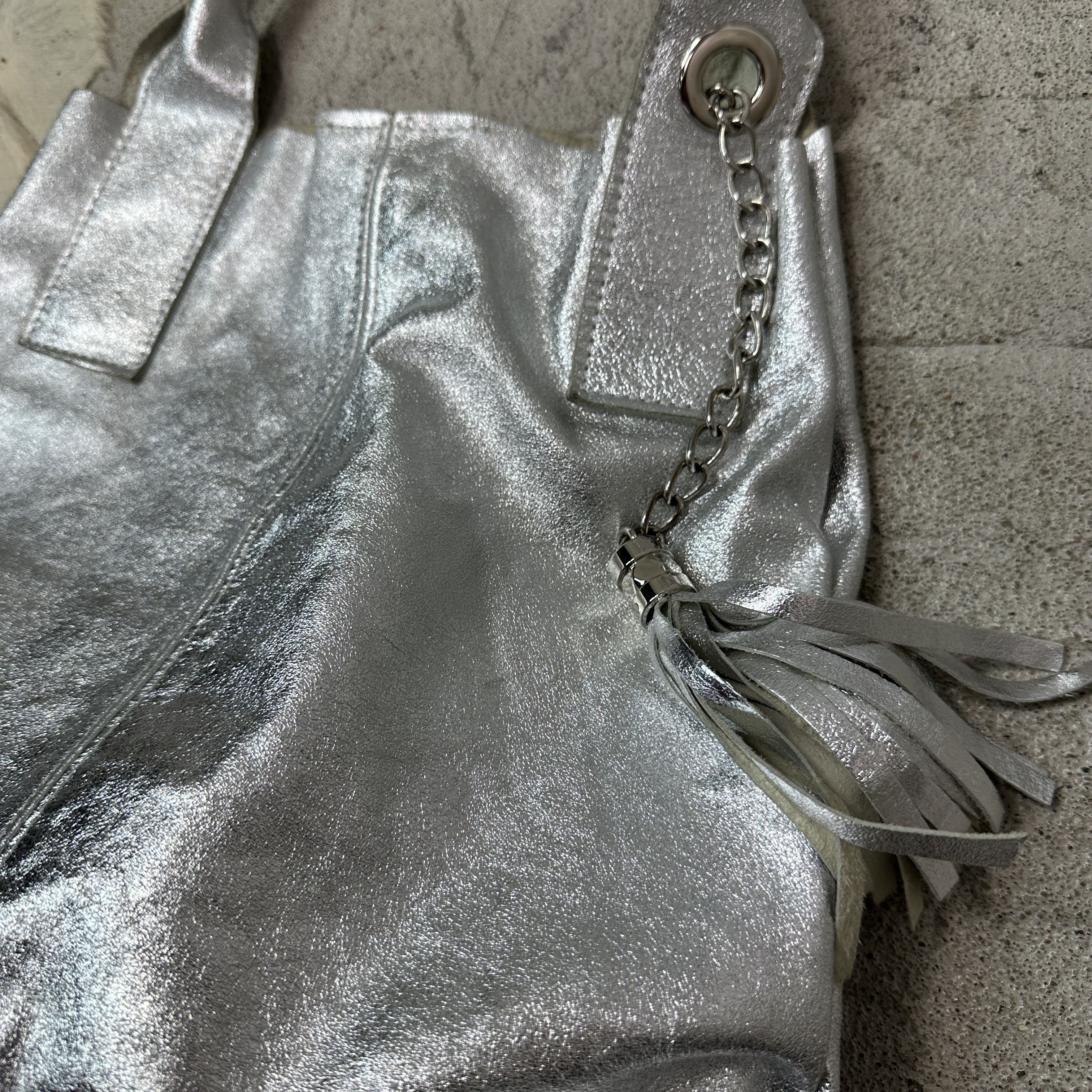 Vintage Vintage Leather Silver Chrome Hobo Bag Y2K Size ONE SIZE - 3 Thumbnail