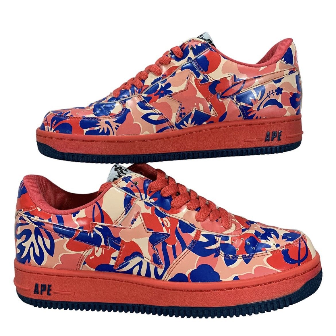 Vintage A Bathing Ape Bape Red Blue Aloha Hawaiian Sneakers