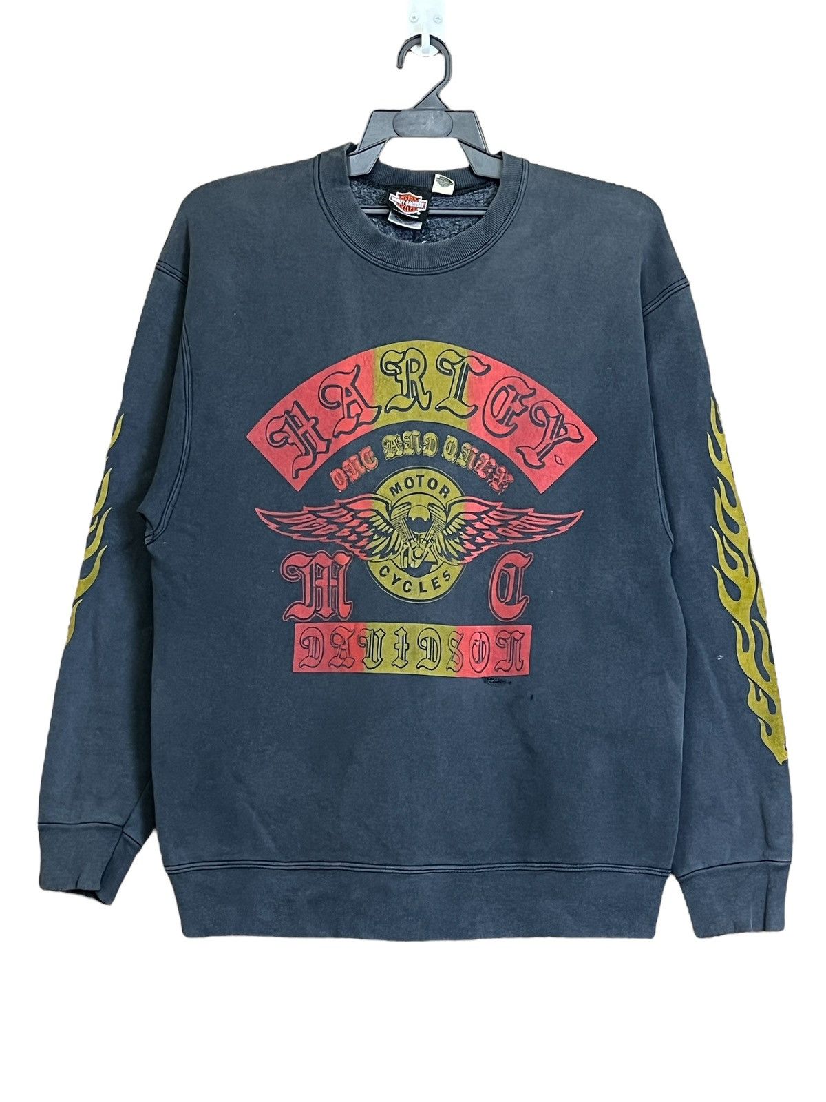 SICK🔥VINTAGE 90s HARLEY DAVIDSON FLAME DISTRESSED SWEATS