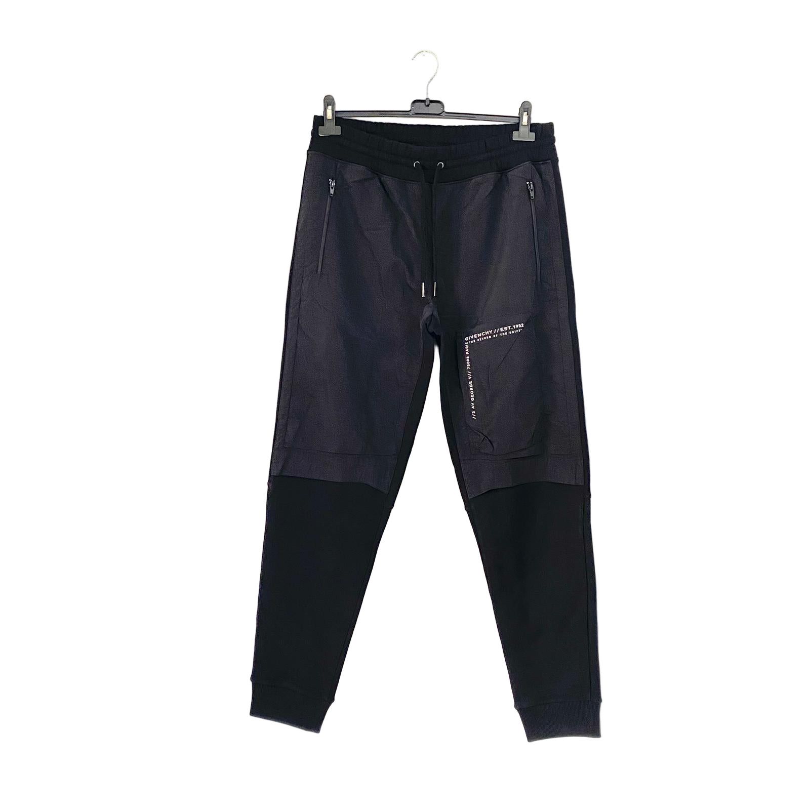 Givenchy Black Nylon Panel Address Logo Sweatpants Size US 32 / EU 48 - 1 Thumbnail