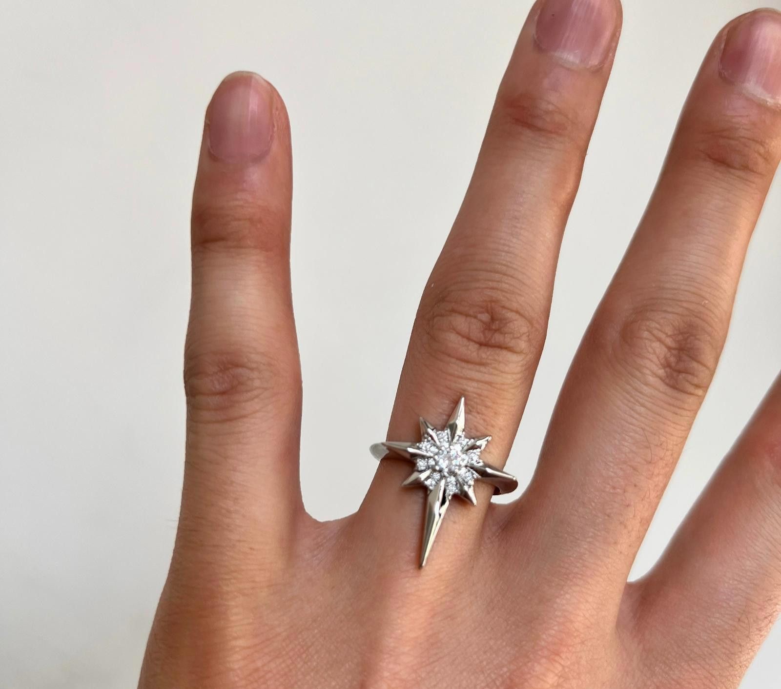 Jewelry Silver Starburst Crystal Ring, Adjustable Silver Band Size ONE SIZE - 4 Thumbnail